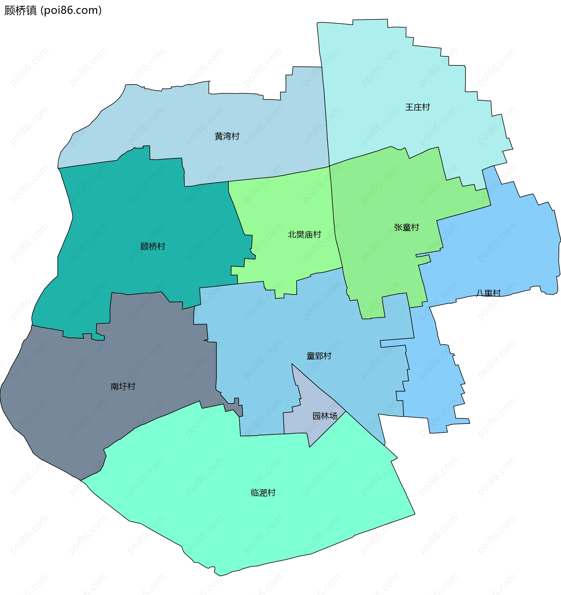 顾桥镇边界地图(五级行政区划)