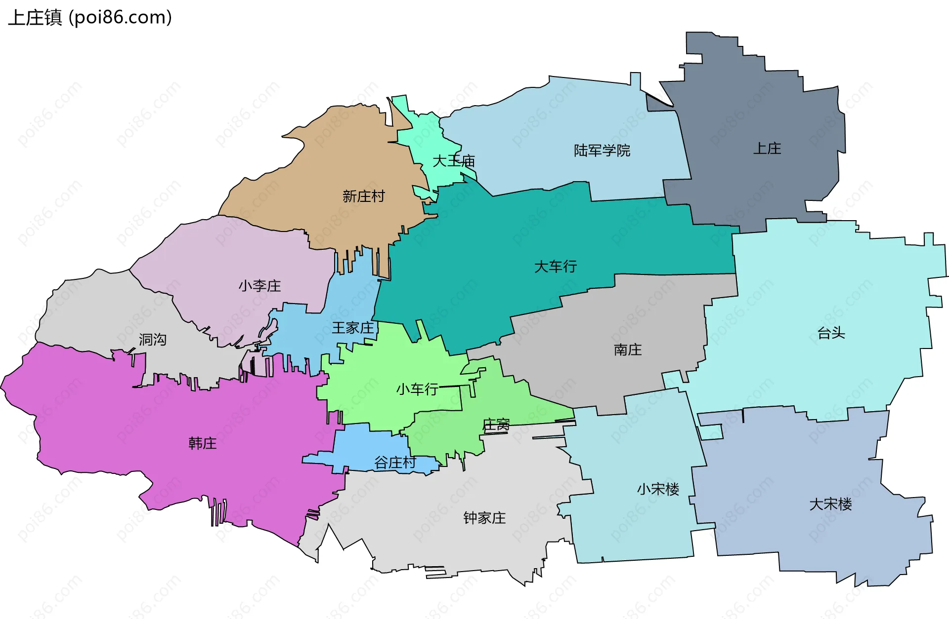 上庄镇边界地图(五级行政区划)