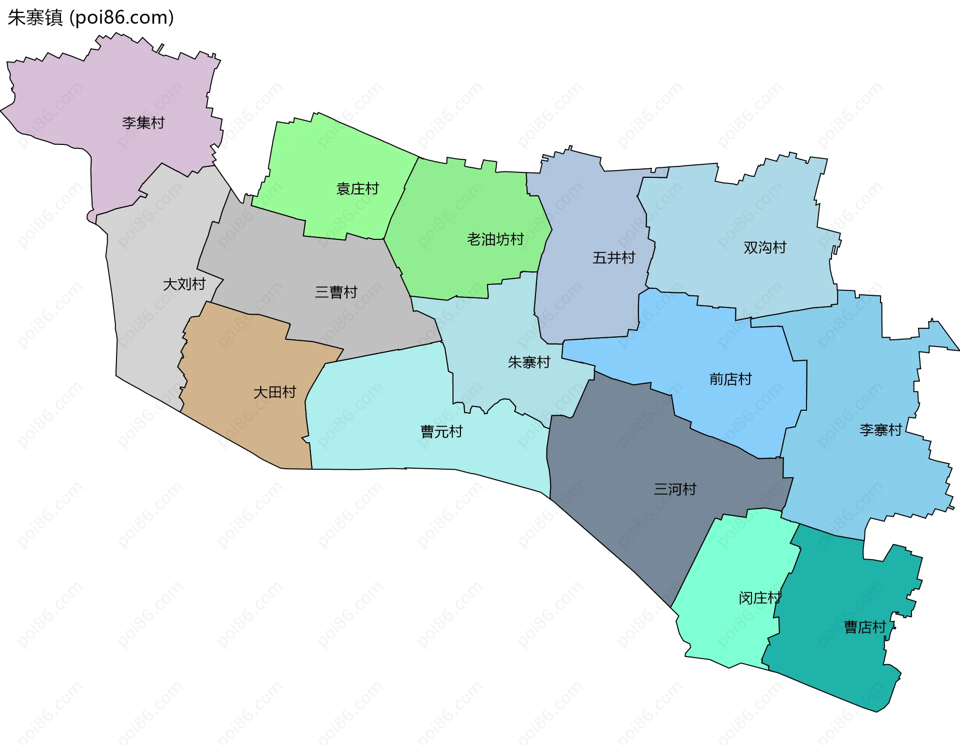 朱寨镇边界地图(五级行政区划)