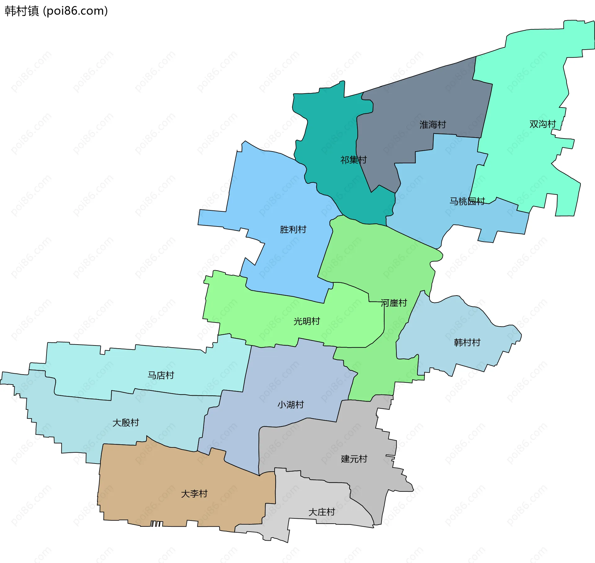 韩村镇边界地图(五级行政区划)