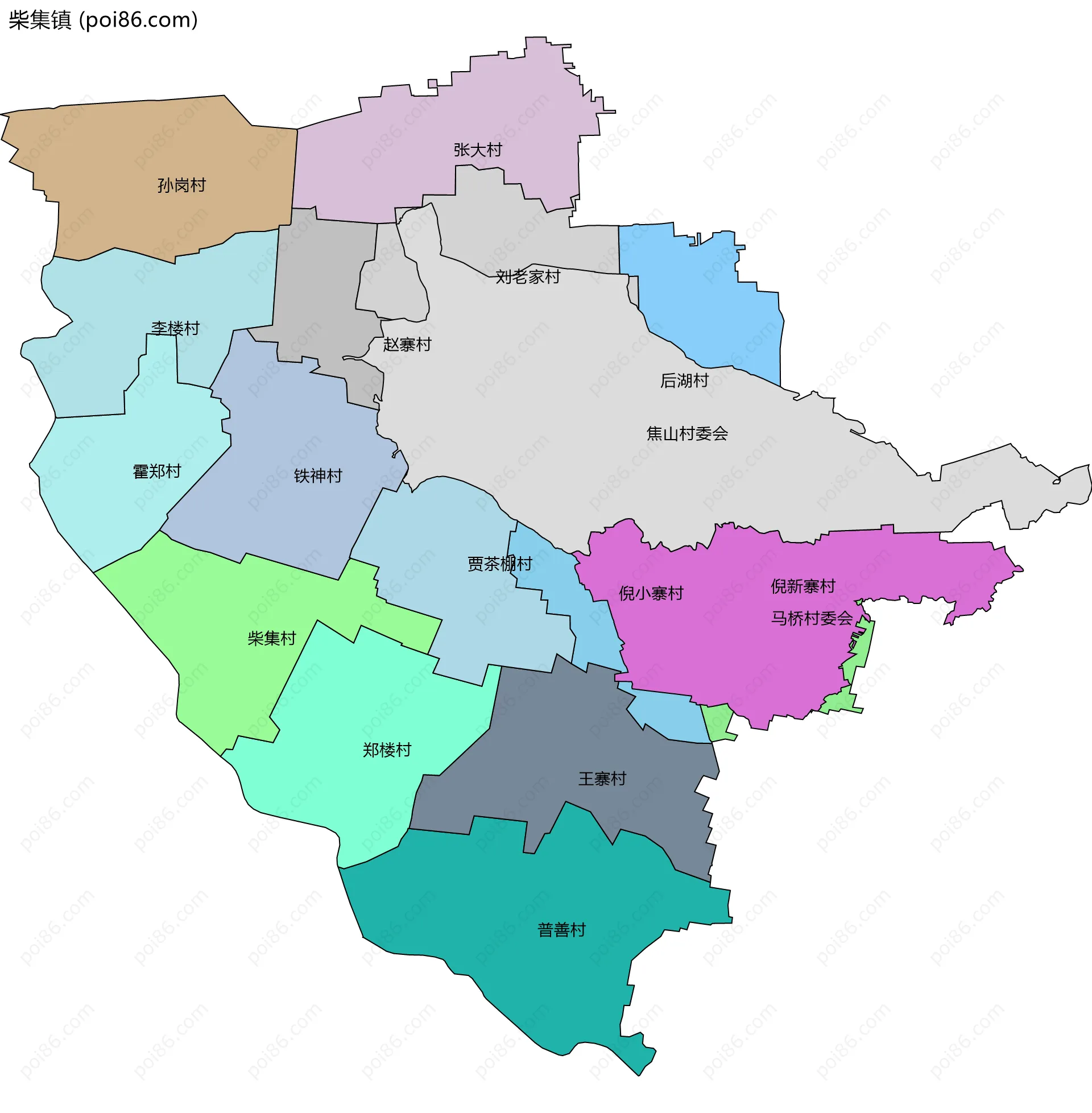 柴集镇边界地图(五级行政区划)