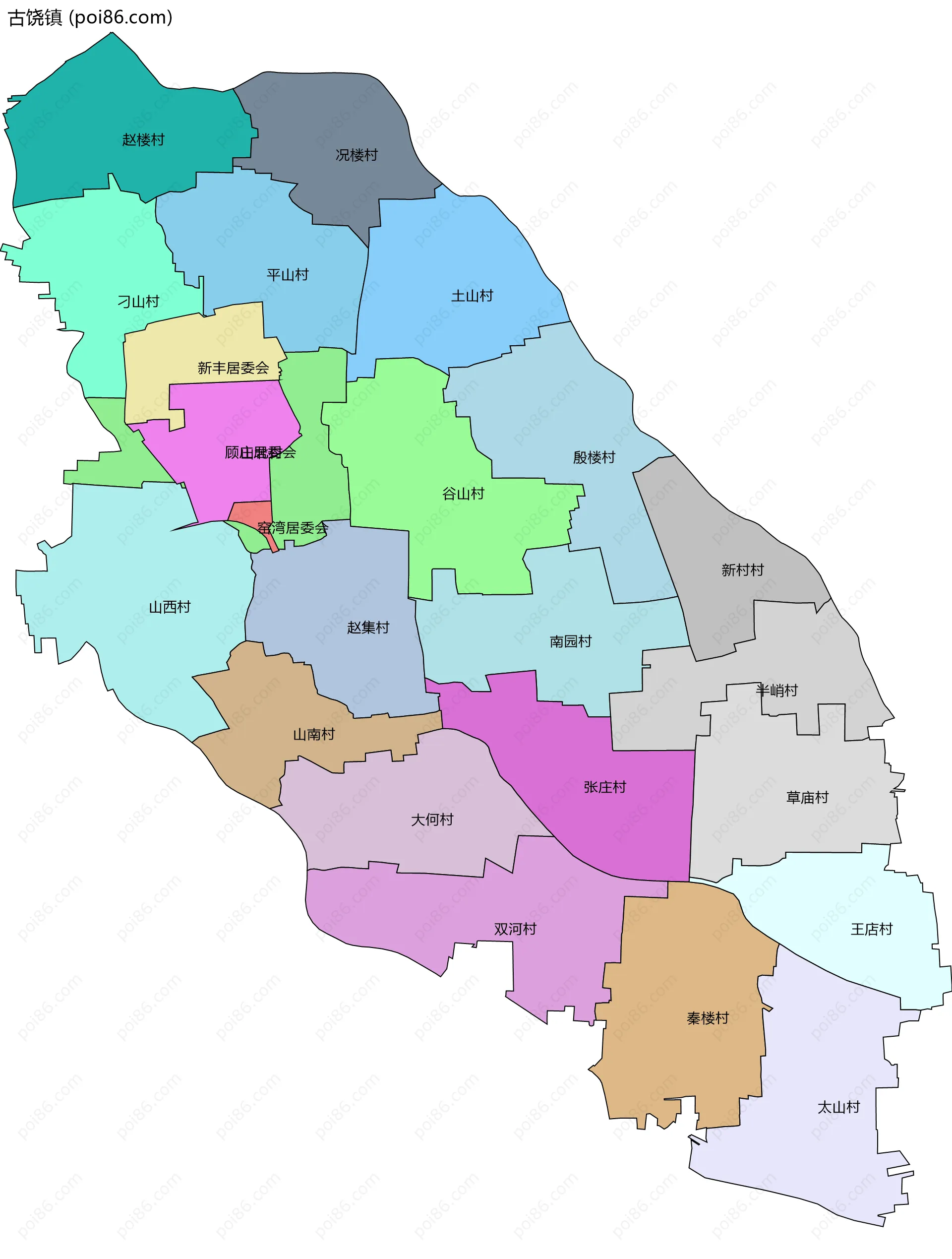 古饶镇边界地图(五级行政区划)