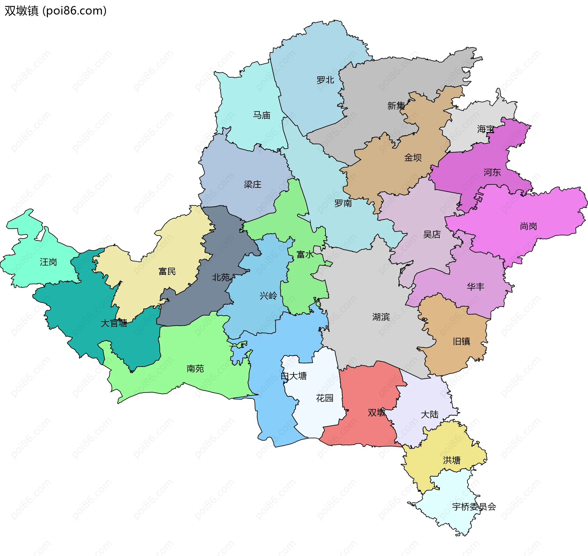 双墩镇边界地图(五级行政区划)
