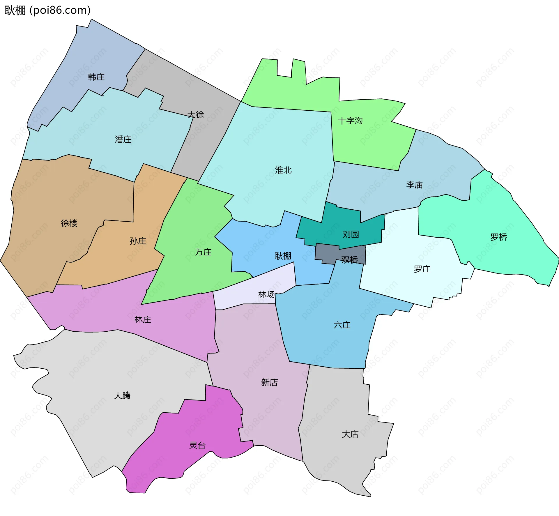 耿棚边界地图(五级行政区划)