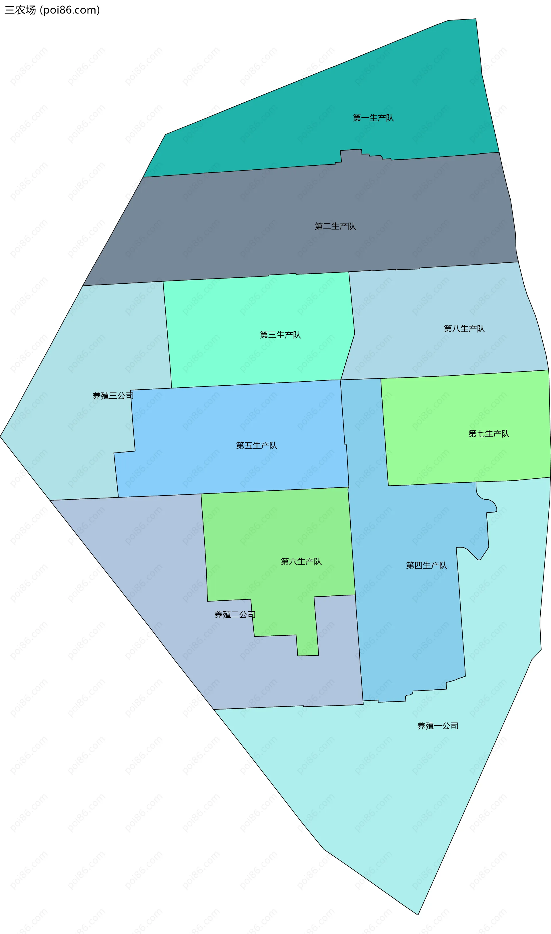 三农场边界地图(五级行政区划)