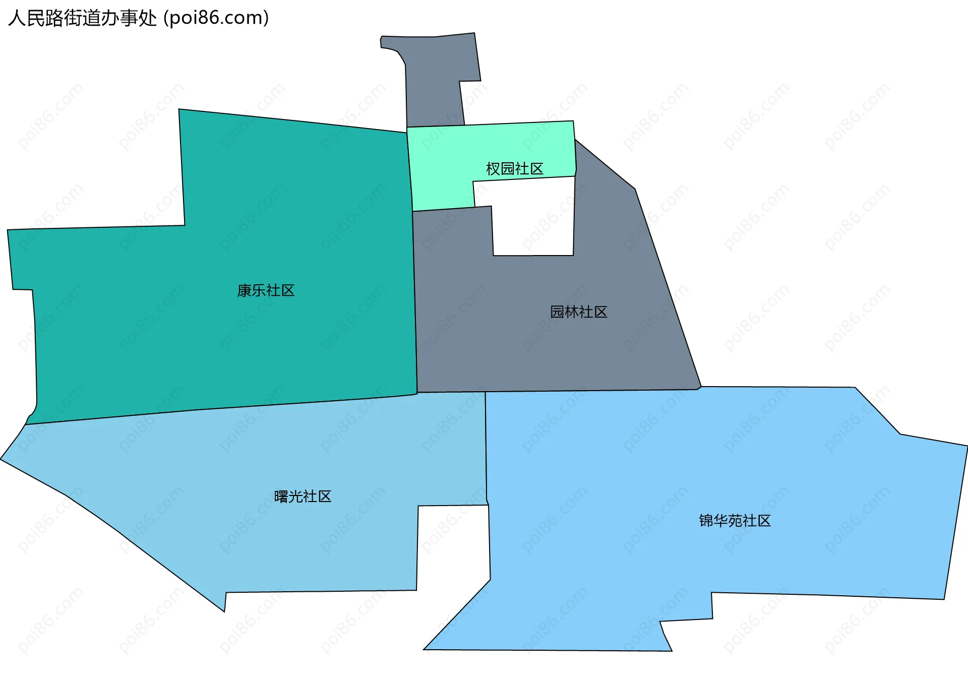 人民路街道办事处边界地图(五级行政区划)
