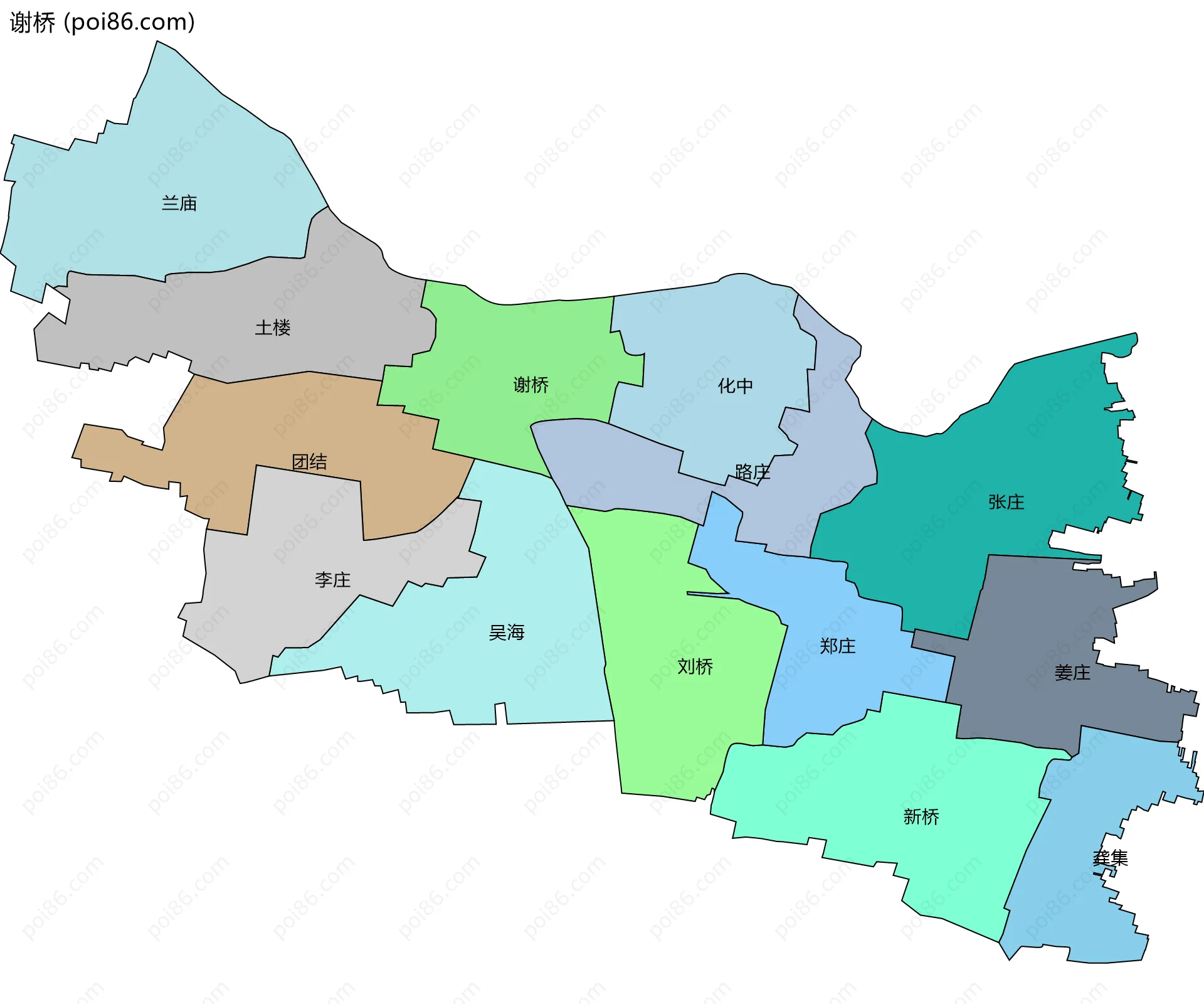 谢桥边界地图(五级行政区划)