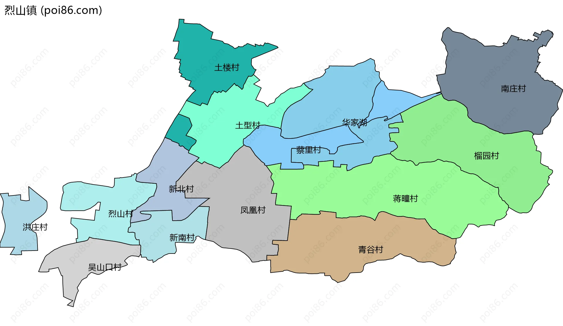 烈山镇边界地图(五级行政区划)