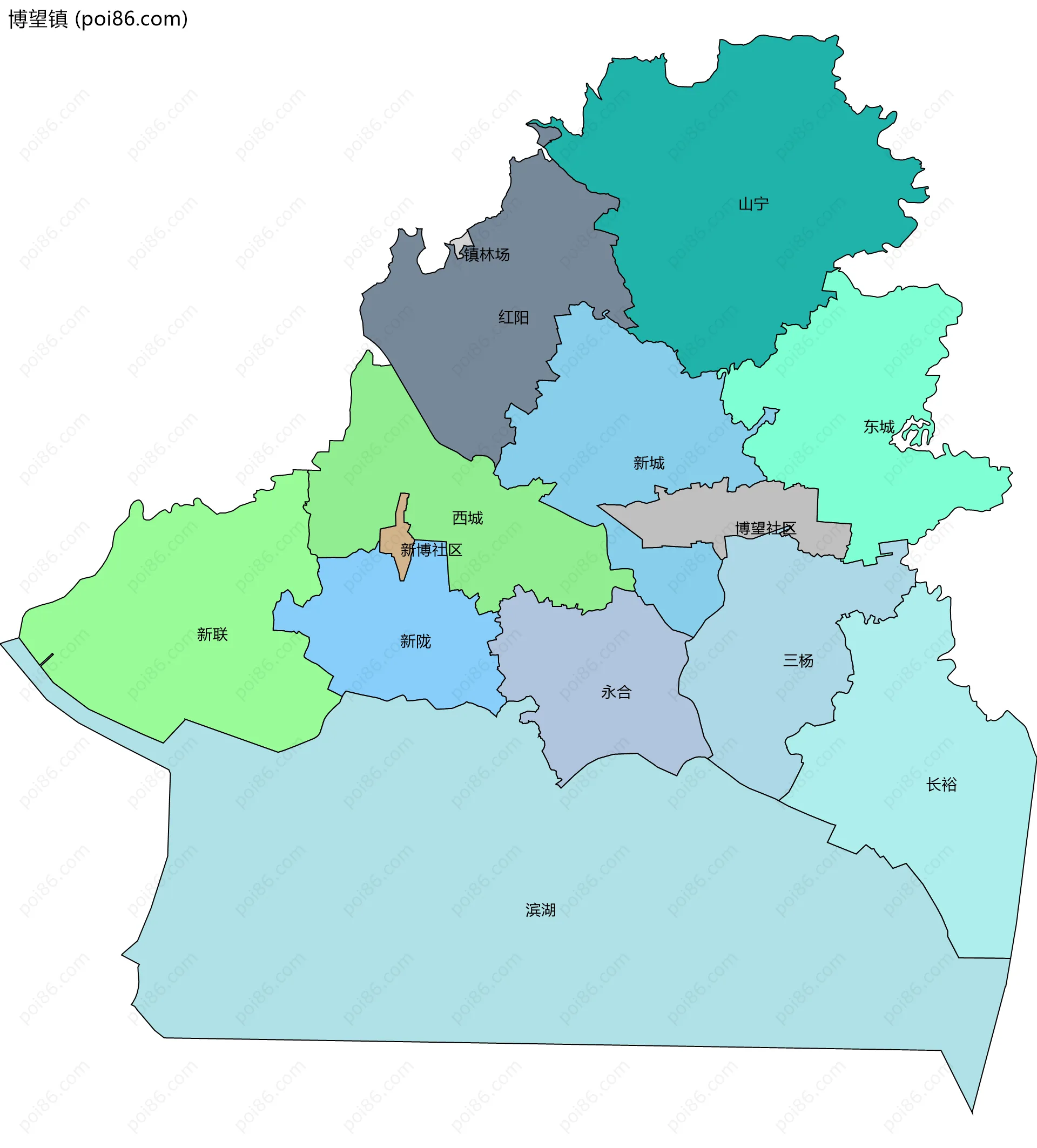 博望镇边界地图(五级行政区划)