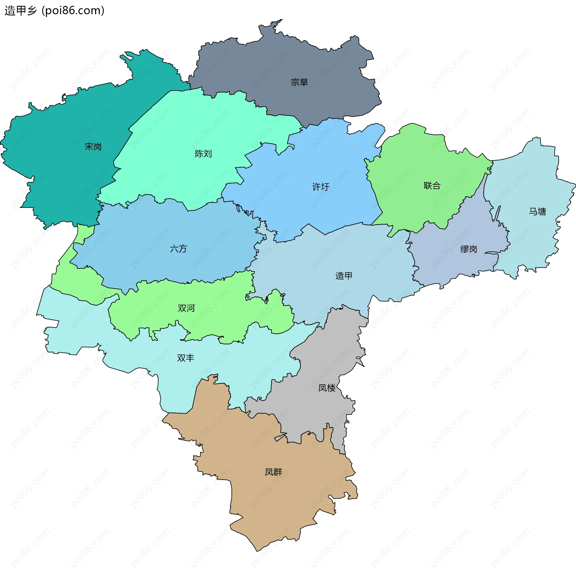 造甲乡边界地图(五级行政区划)
