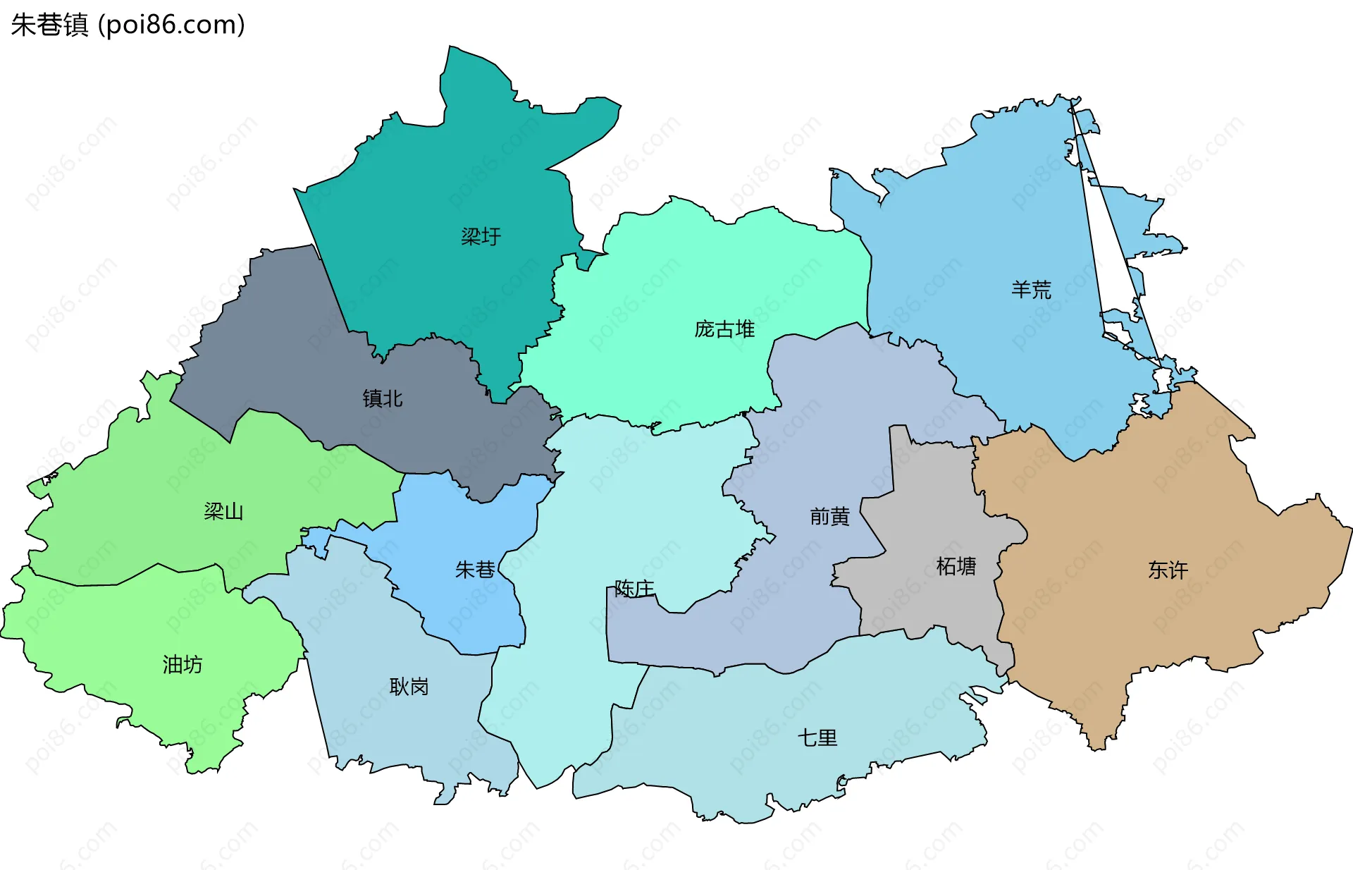 朱巷镇边界地图(五级行政区划)