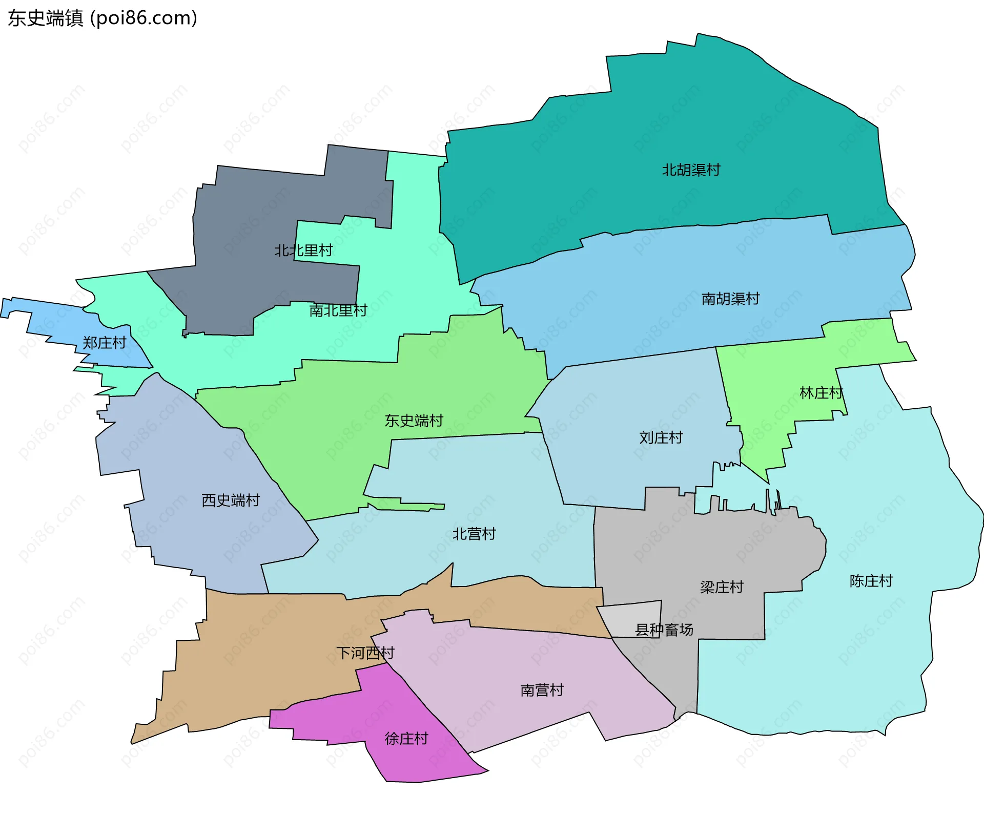 东史端镇边界地图(五级行政区划)
