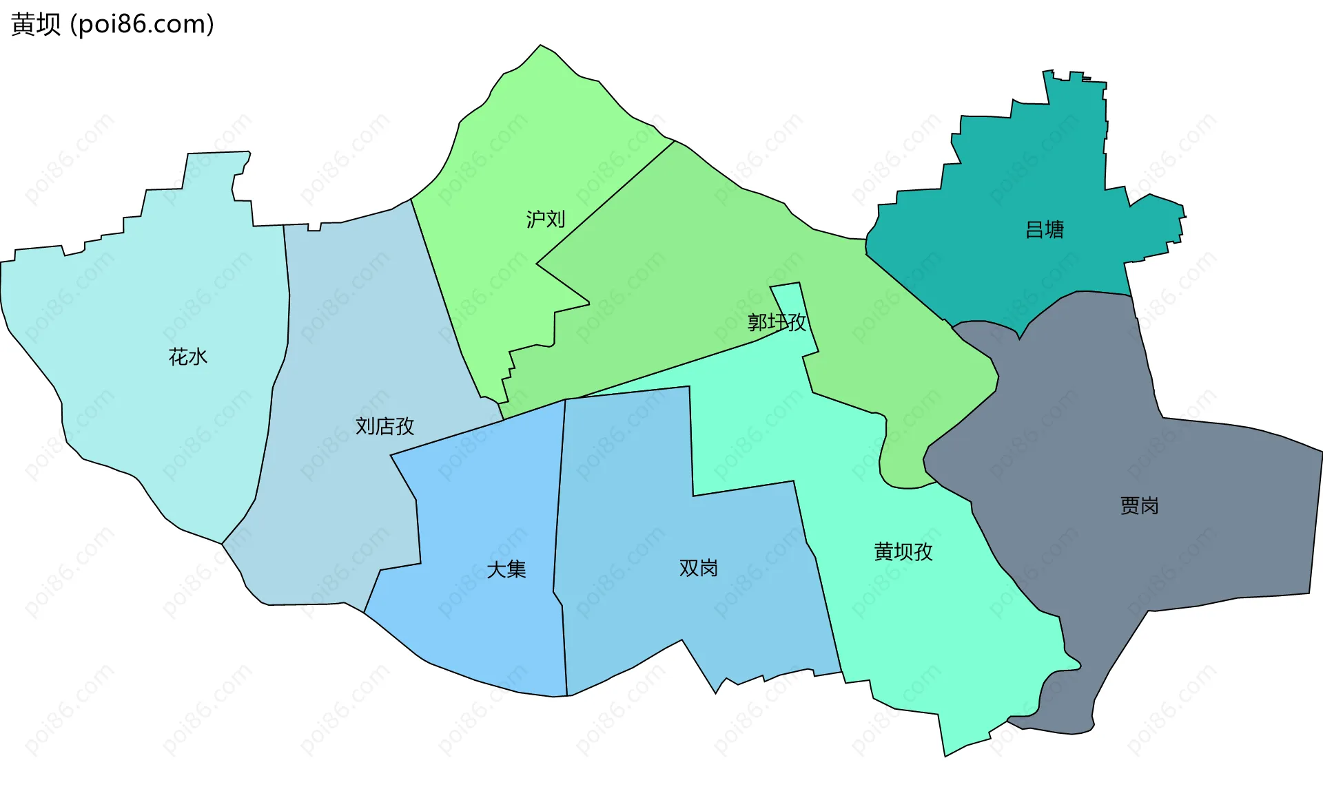 黄坝边界地图(五级行政区划)