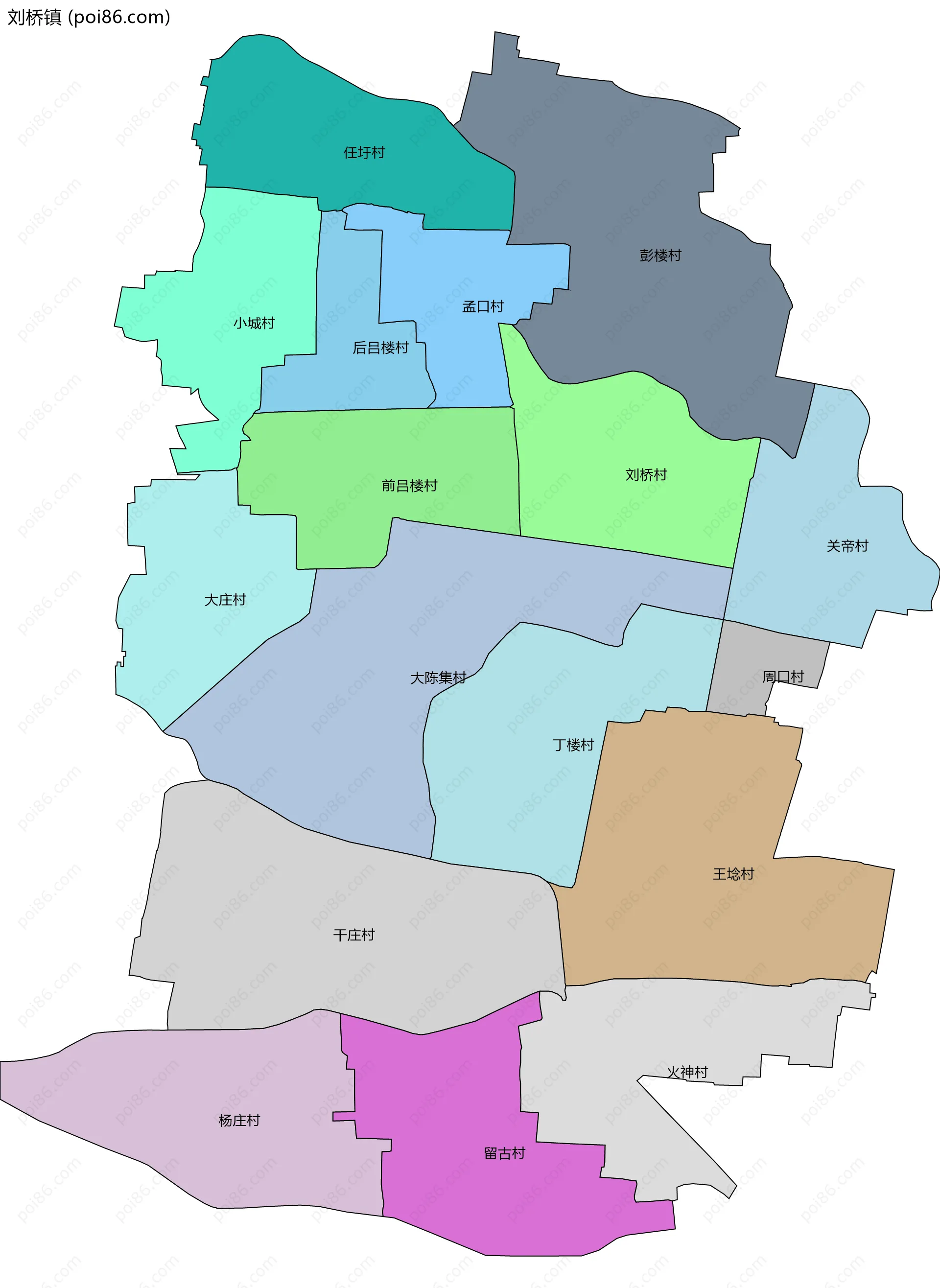 刘桥镇边界地图(五级行政区划)
