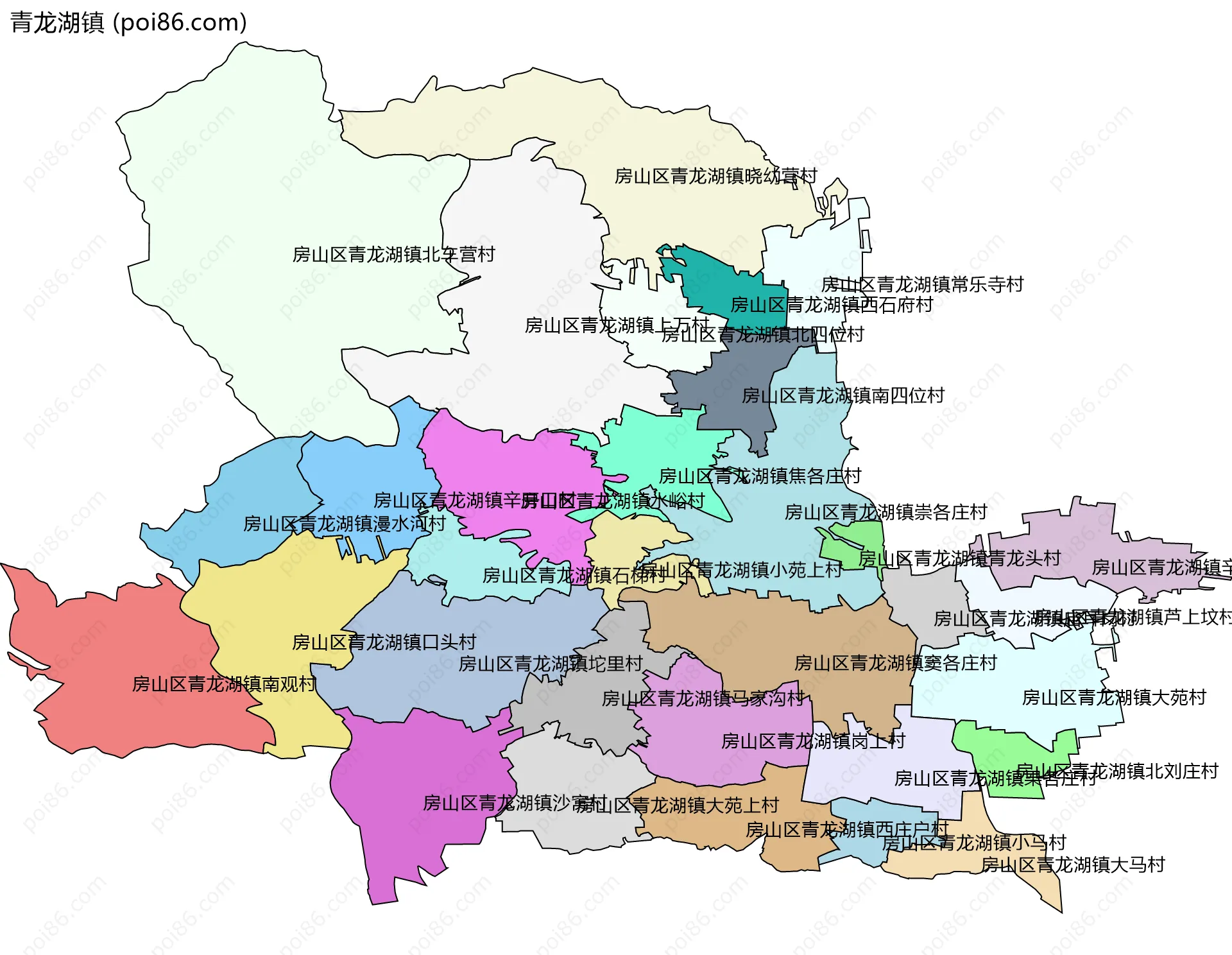 青龙湖镇边界地图(五级行政区划)