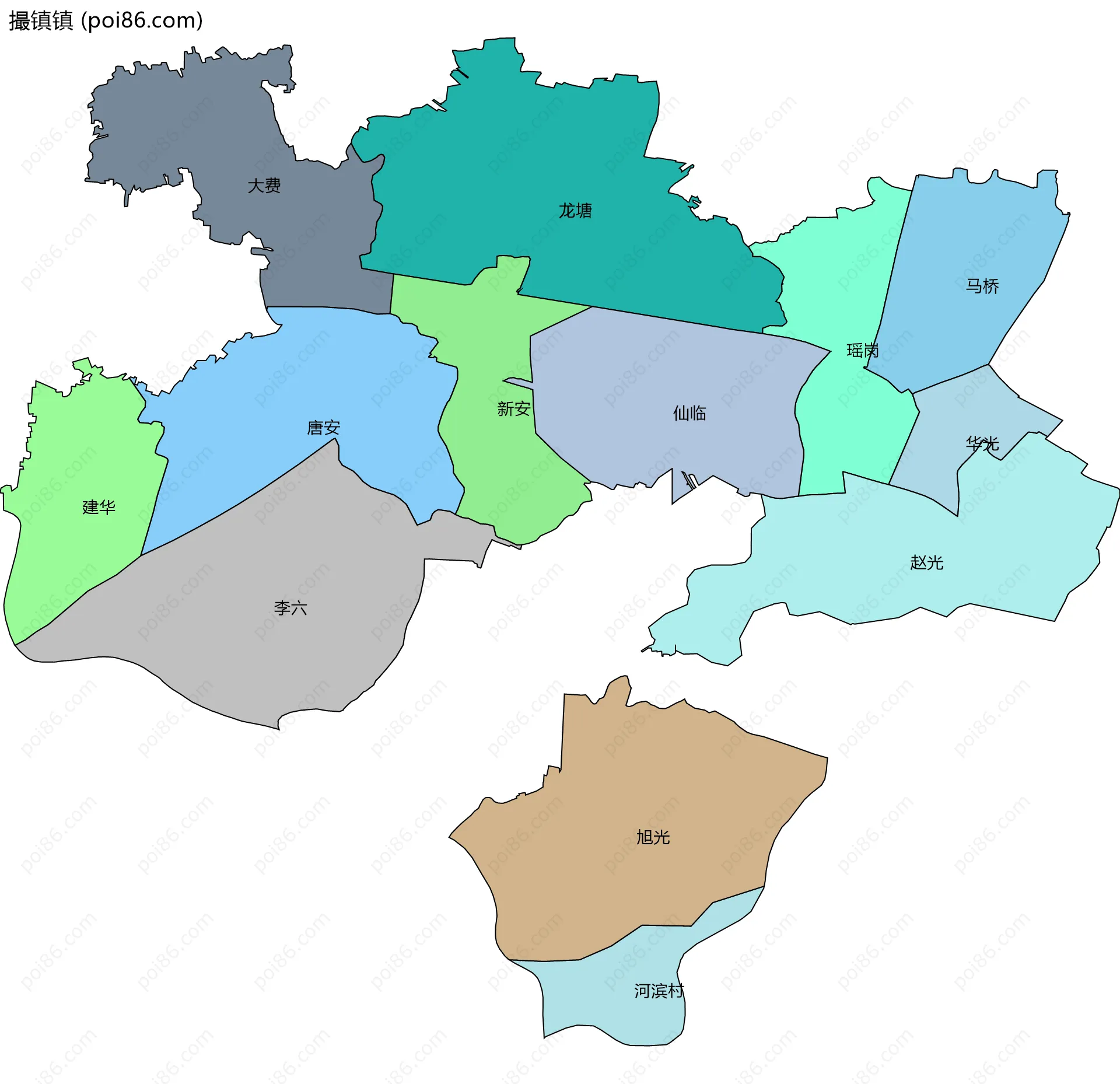 撮镇镇边界地图(五级行政区划)