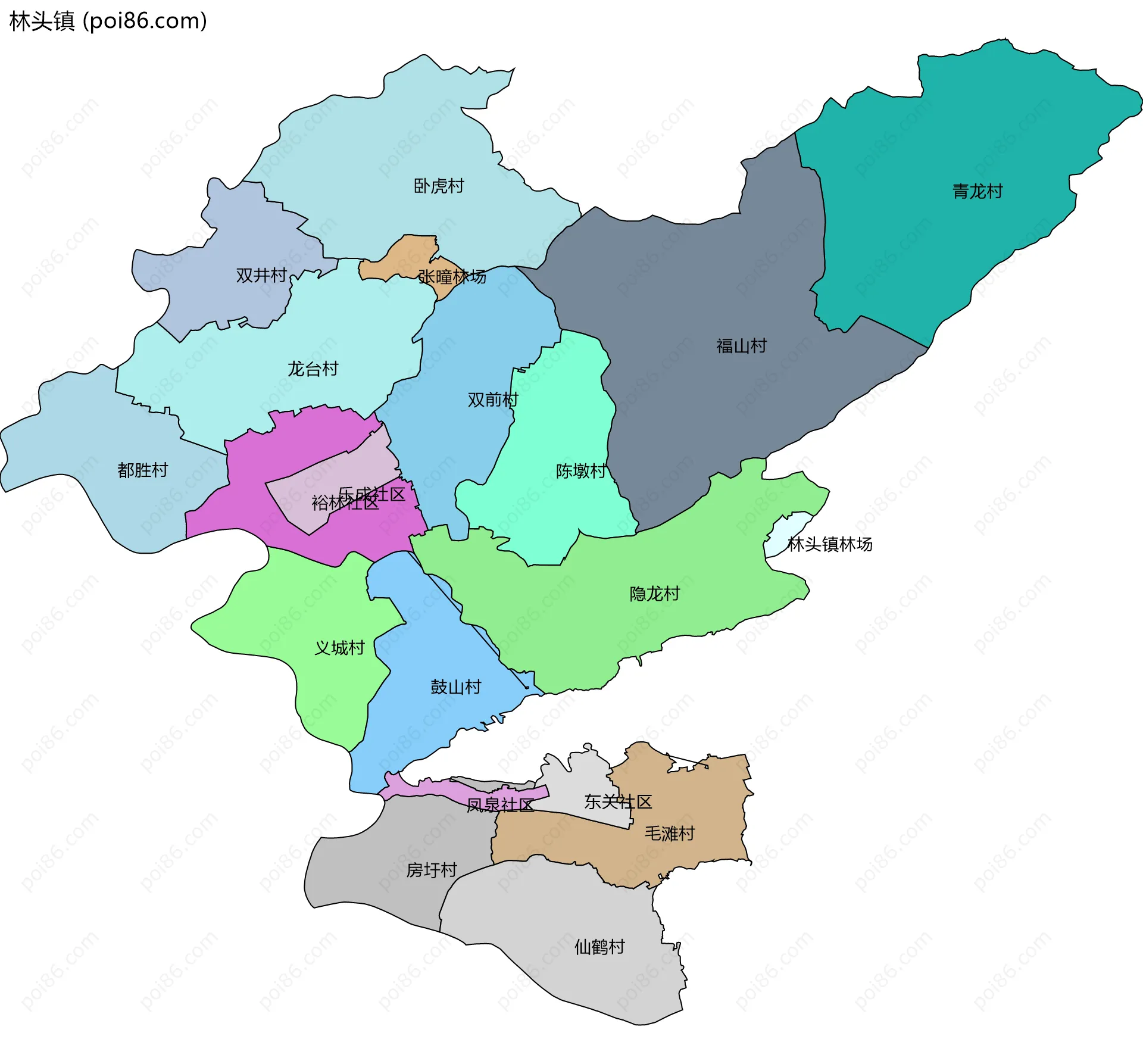 林头镇边界地图(五级行政区划)