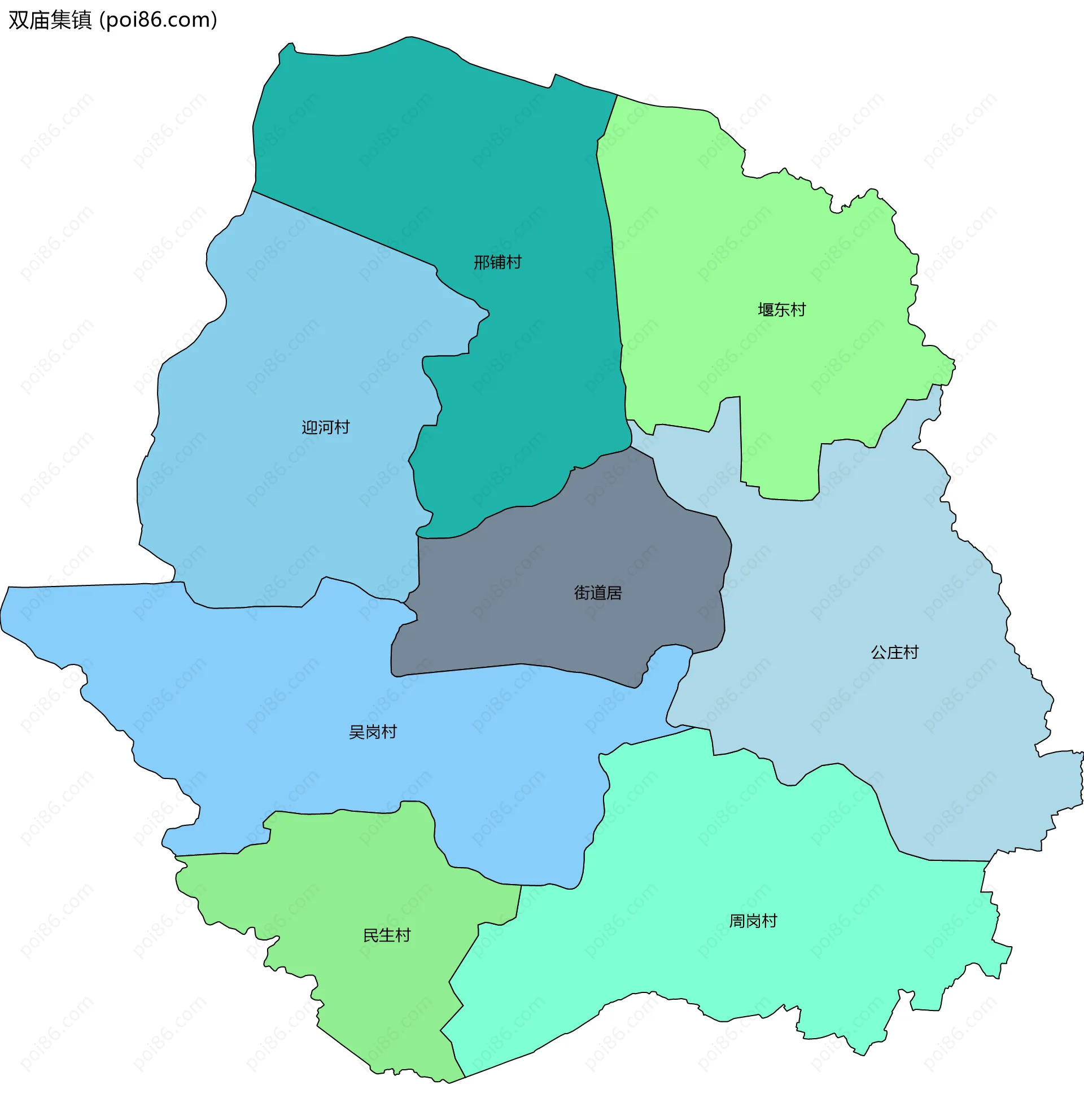 双庙集镇边界地图(五级行政区划)