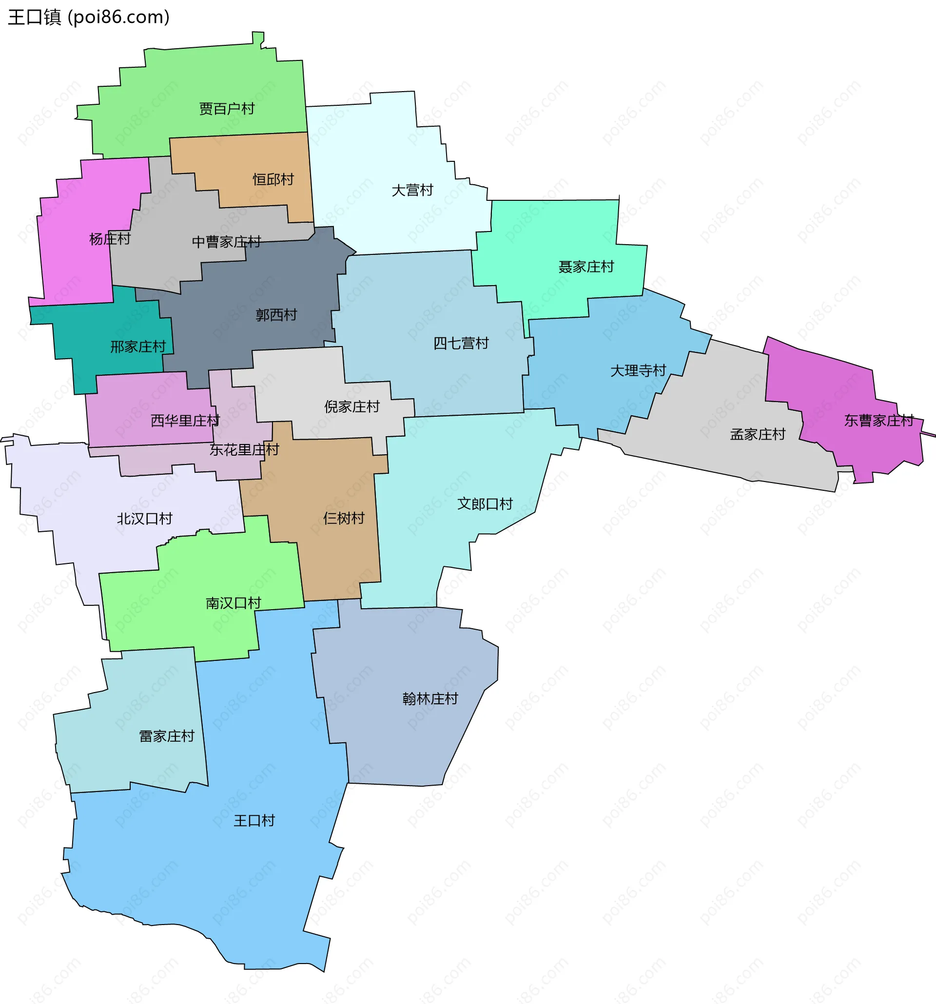 王口镇边界地图(五级行政区划)