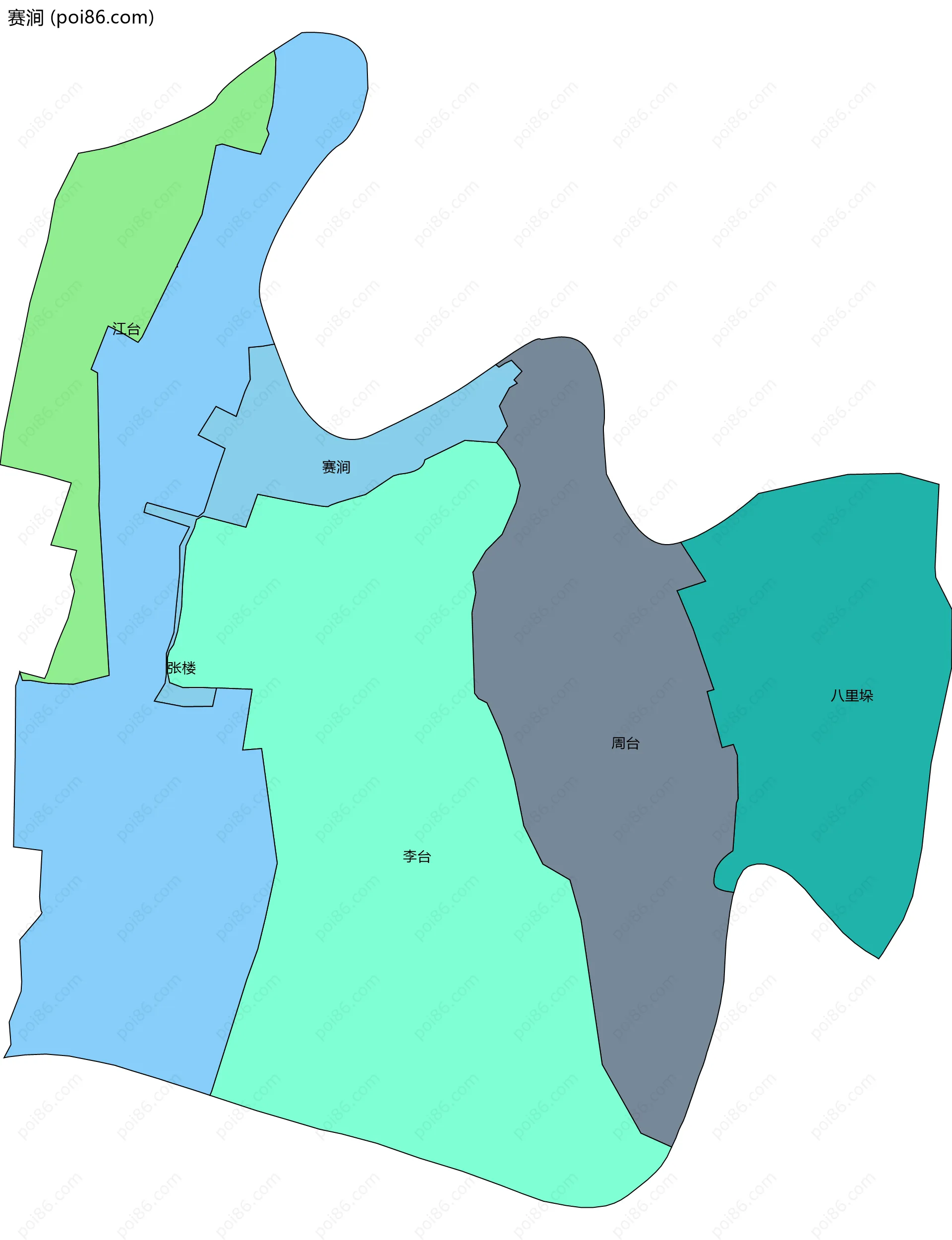 赛涧边界地图(五级行政区划)