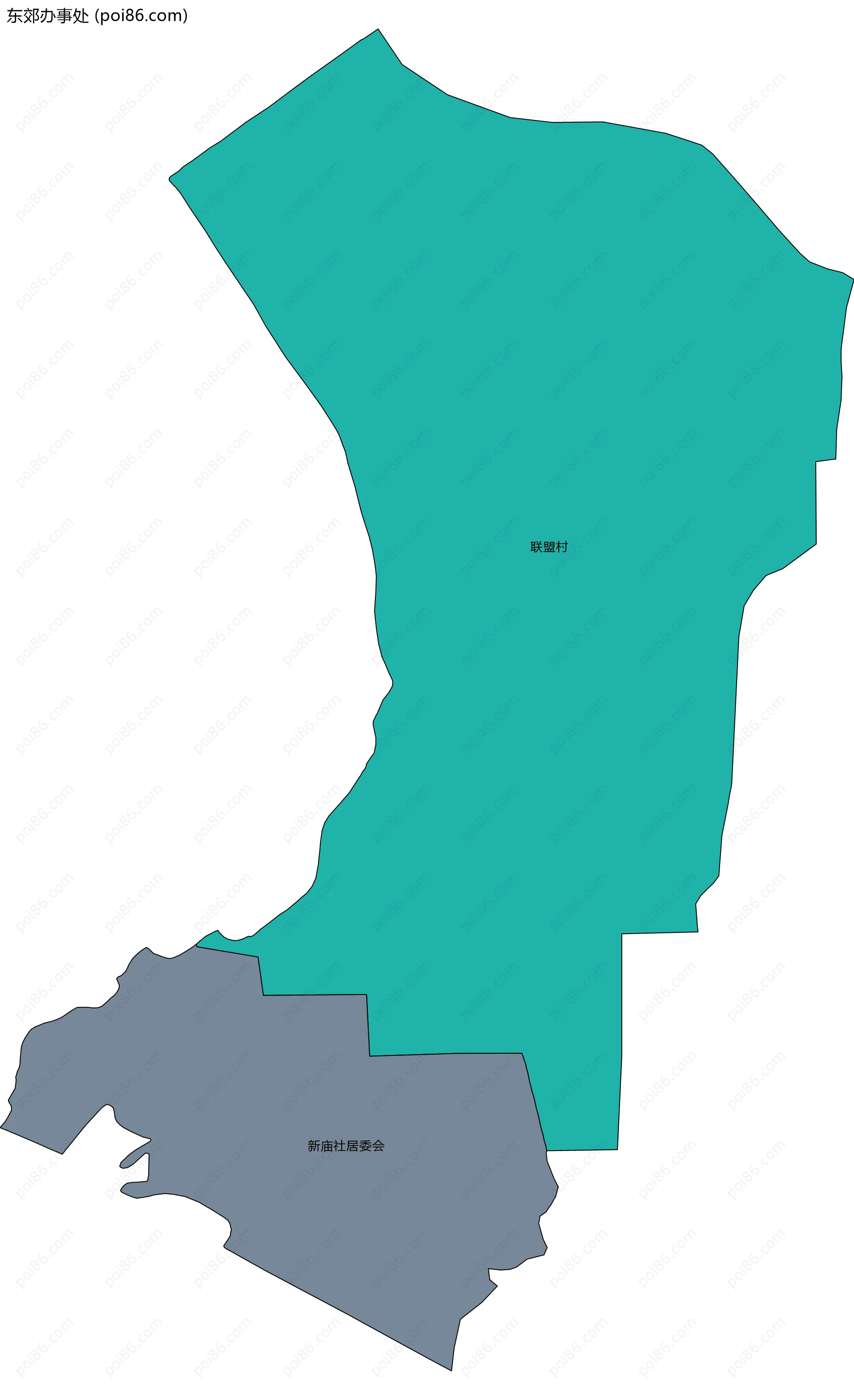 东郊办事处边界地图(五级行政区划)