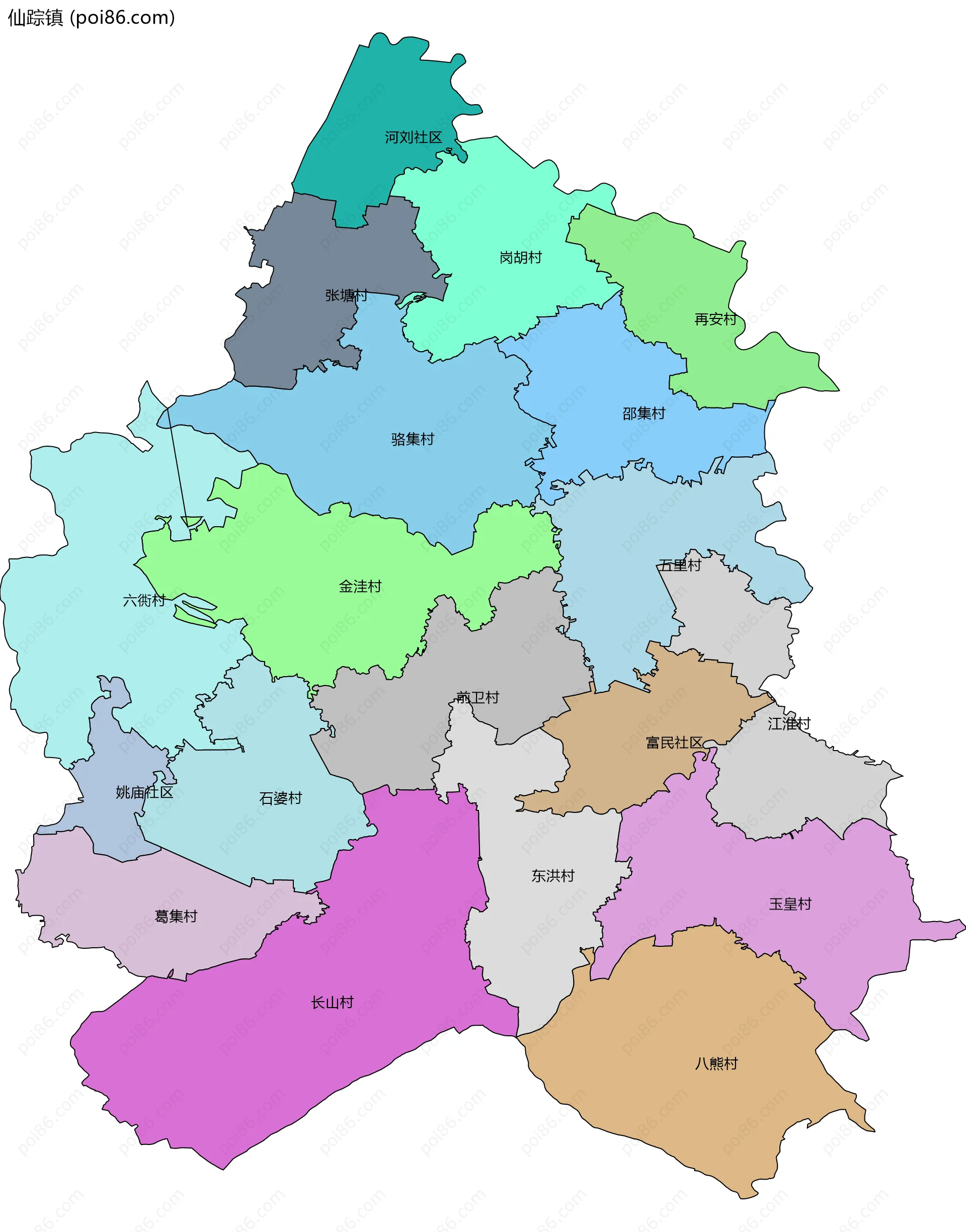 仙踪镇边界地图(五级行政区划)