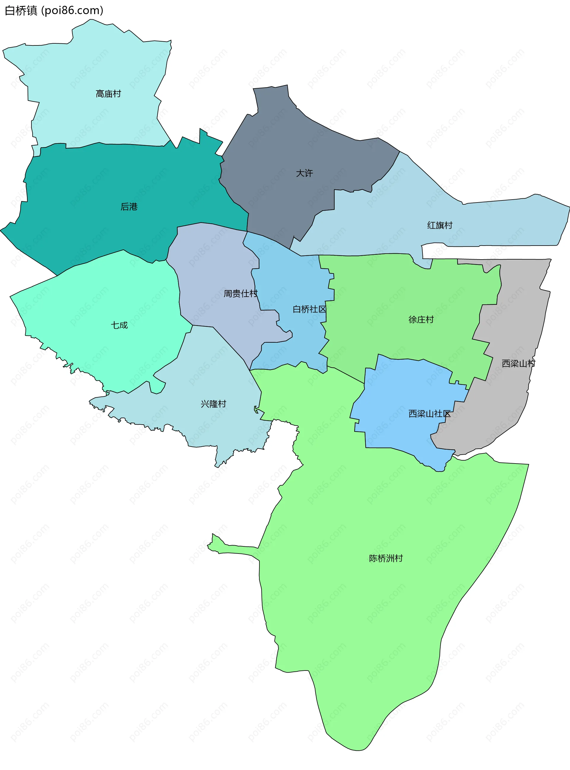 白桥镇边界地图(五级行政区划)