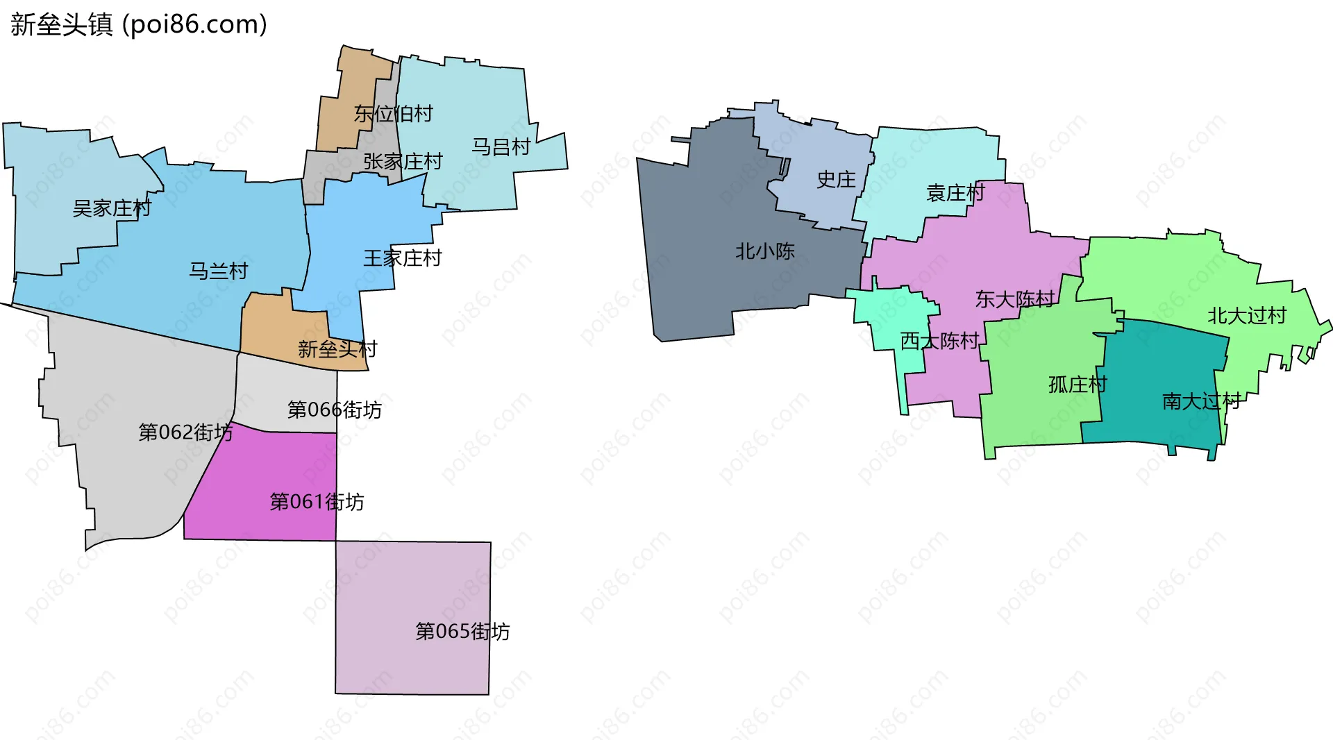 新垒头镇边界地图(五级行政区划)