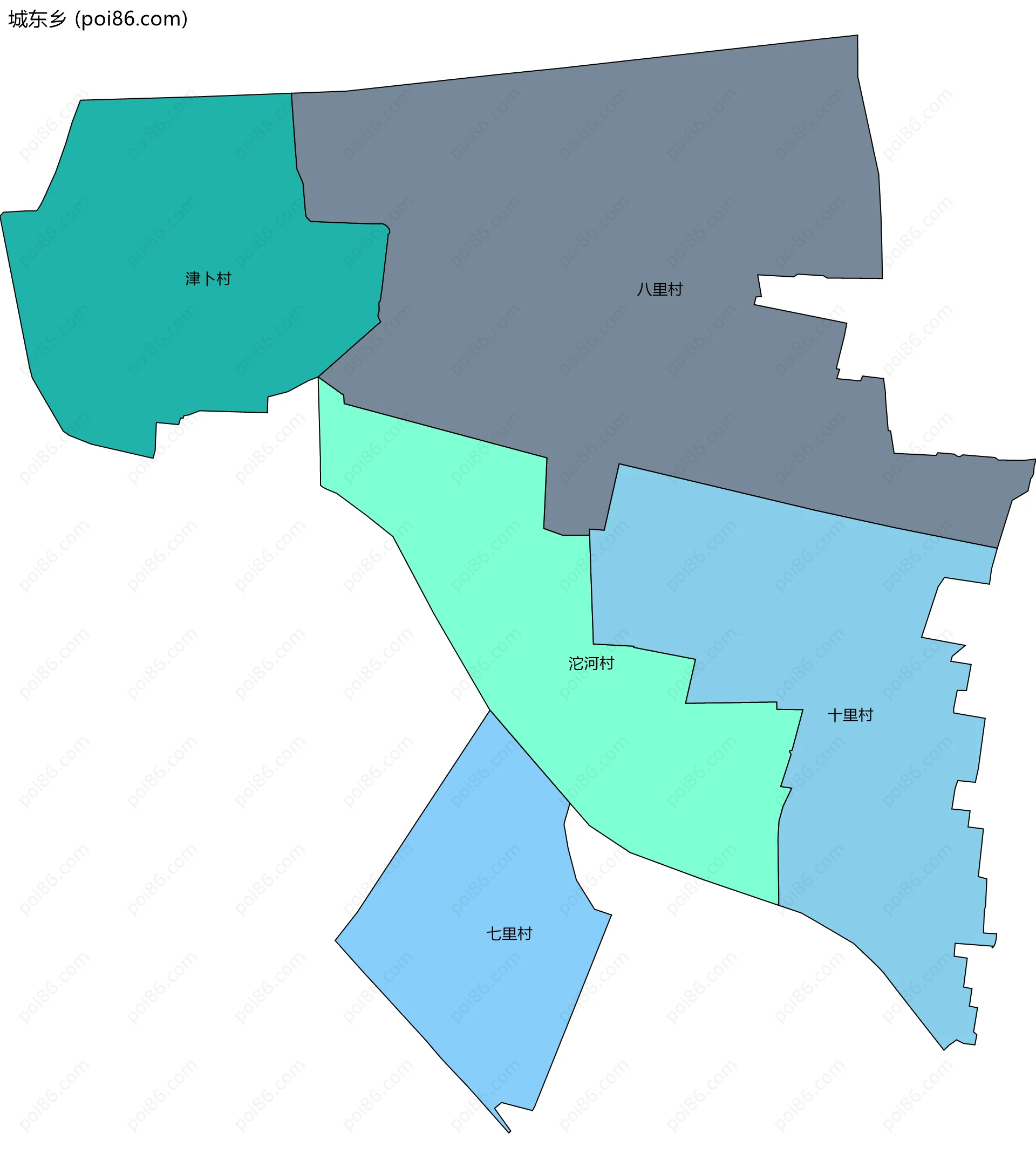 城东乡边界地图(五级行政区划)