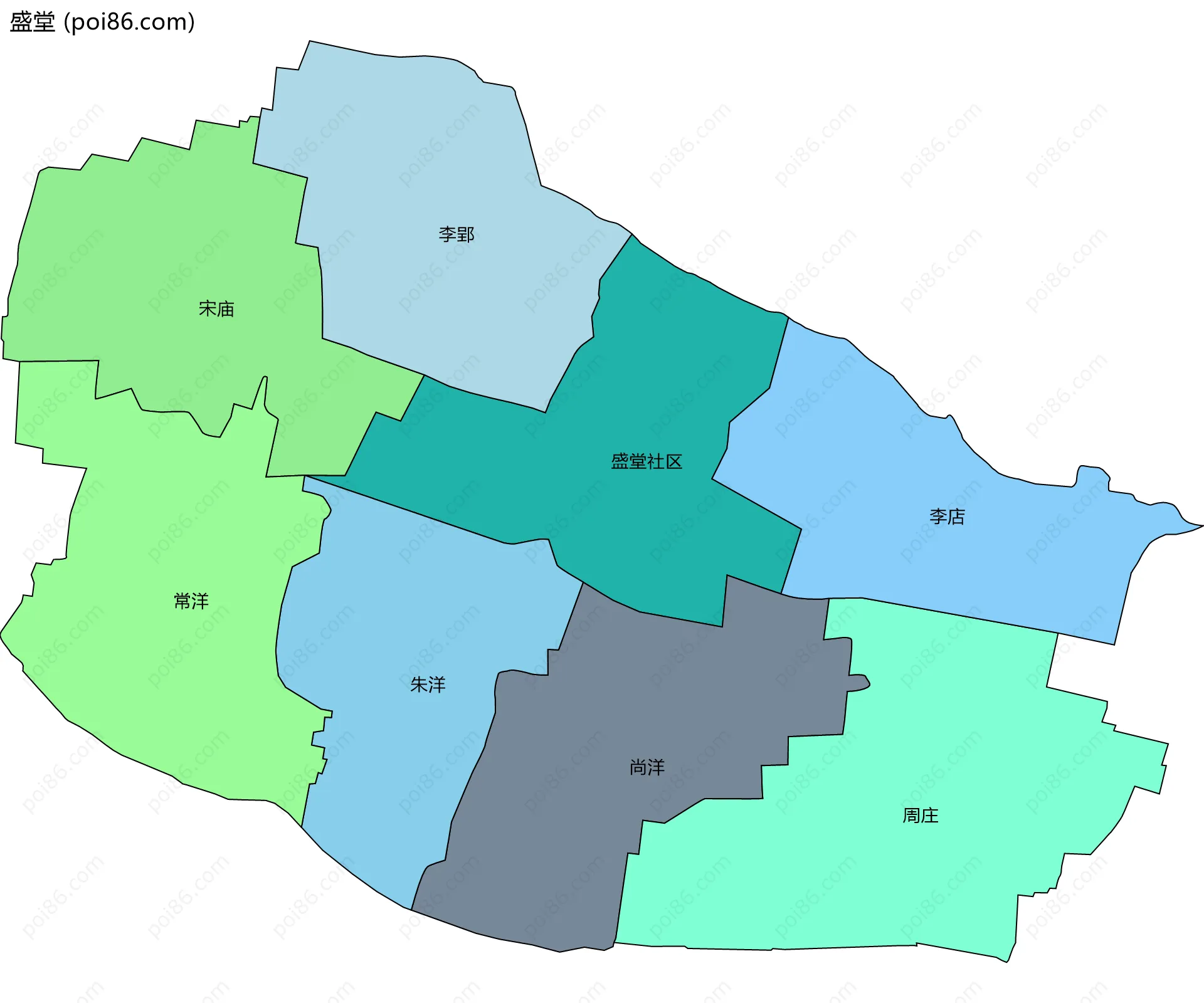 盛堂边界地图(五级行政区划)