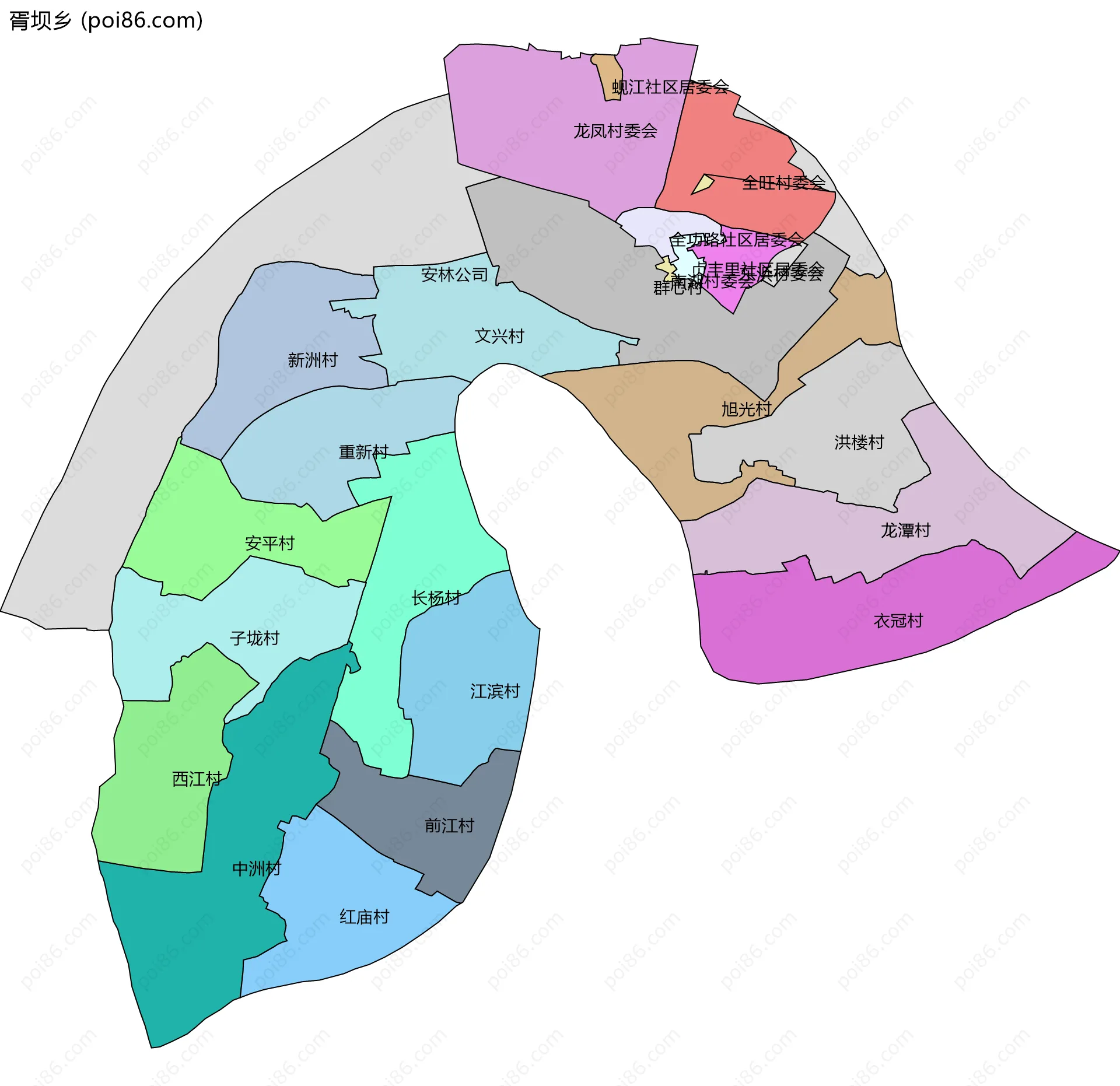 胥坝乡边界地图(五级行政区划)