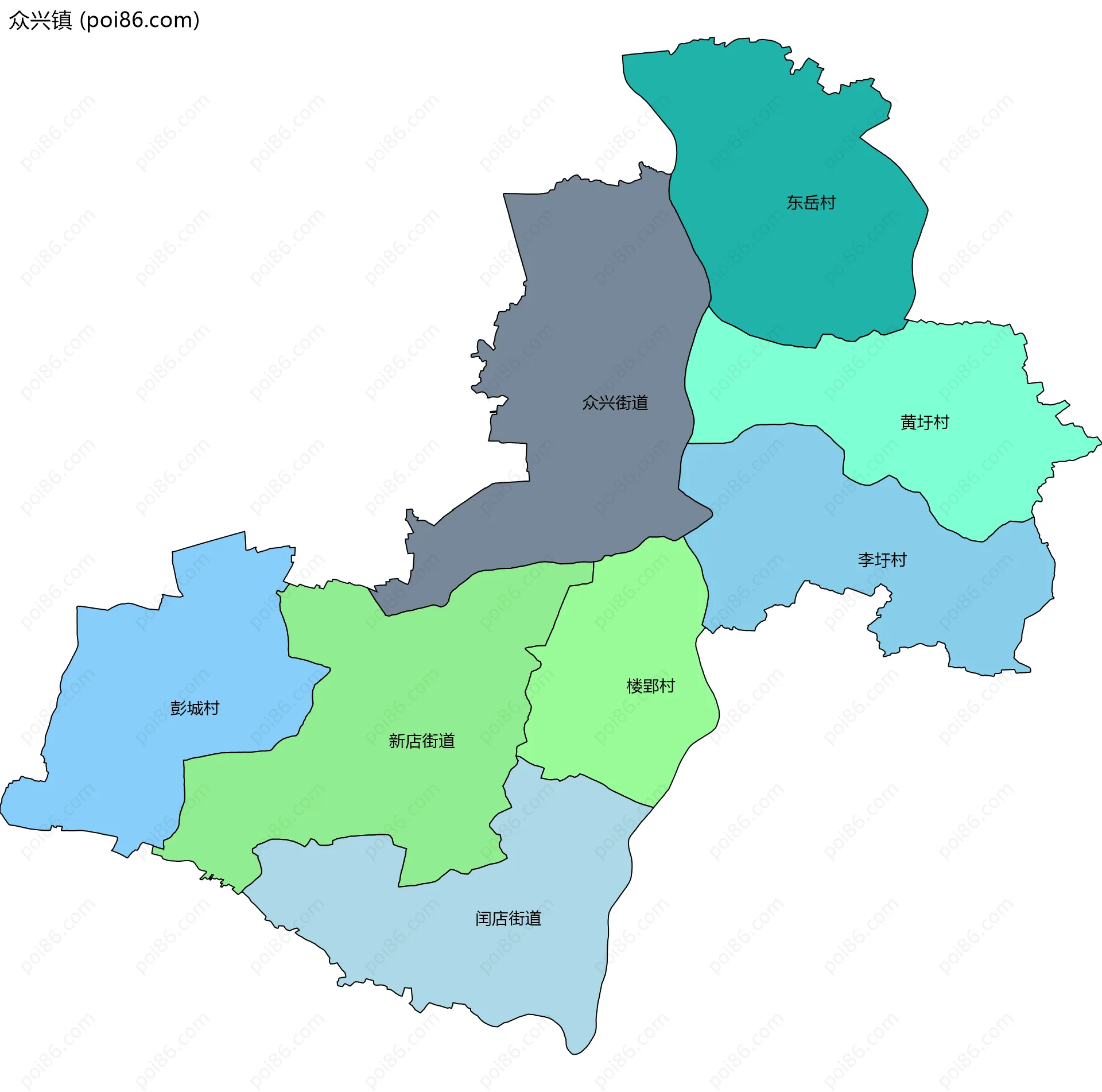 众兴镇边界地图(五级行政区划)