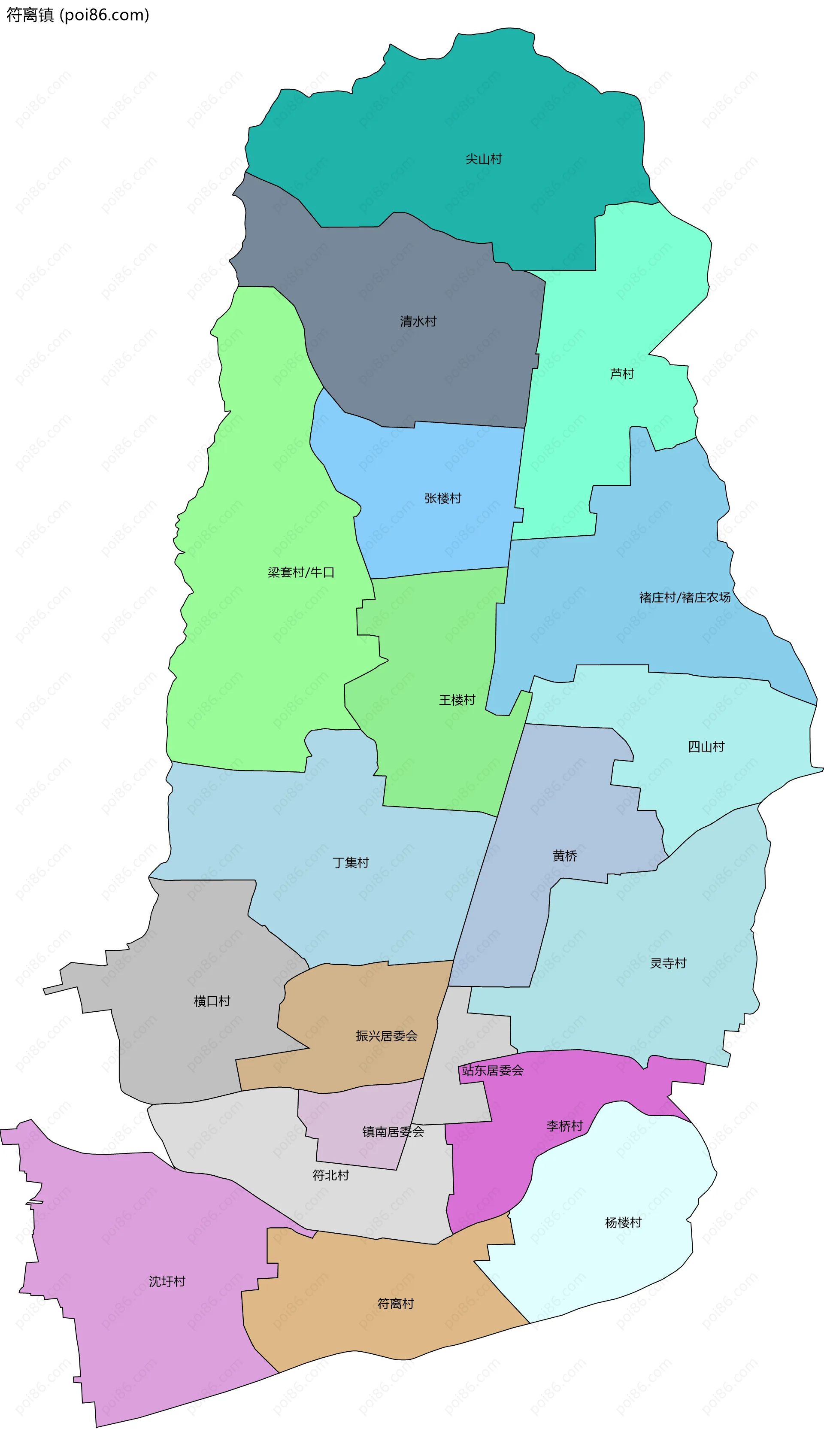 符离镇边界地图(五级行政区划)