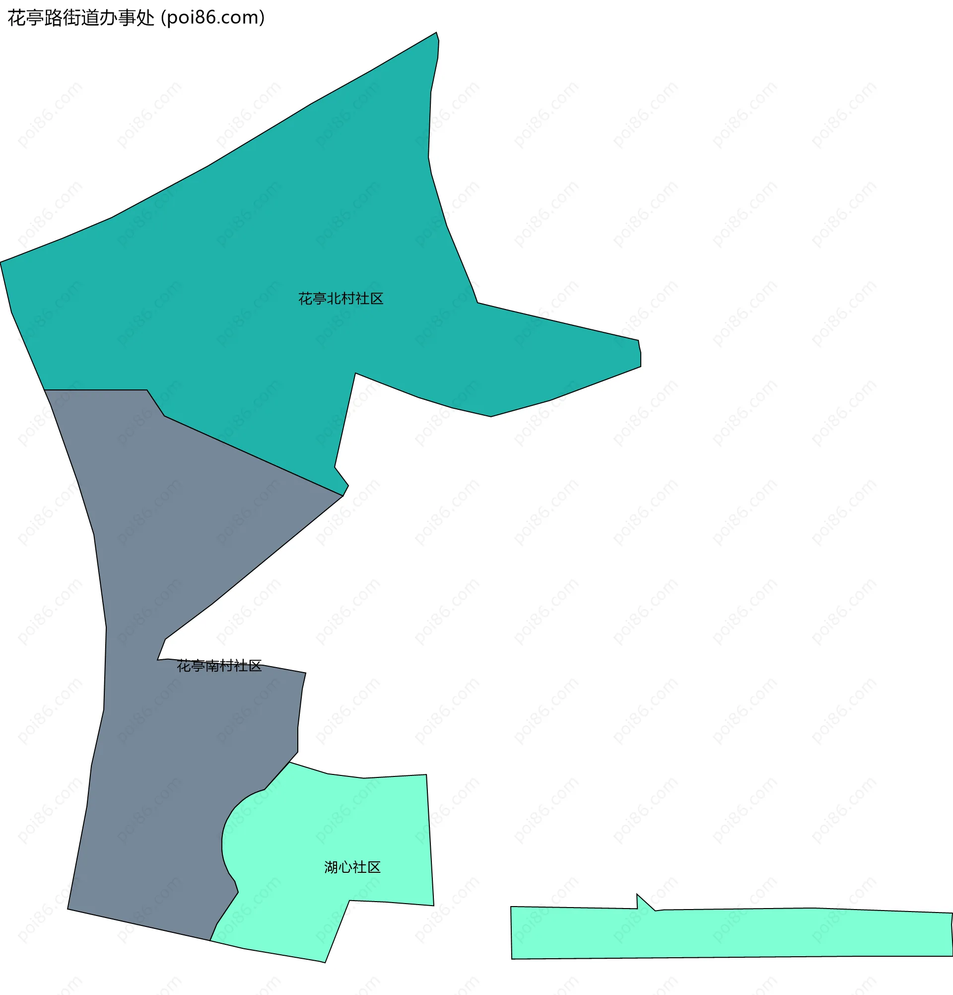 花亭路街道办事处边界地图(五级行政区划)