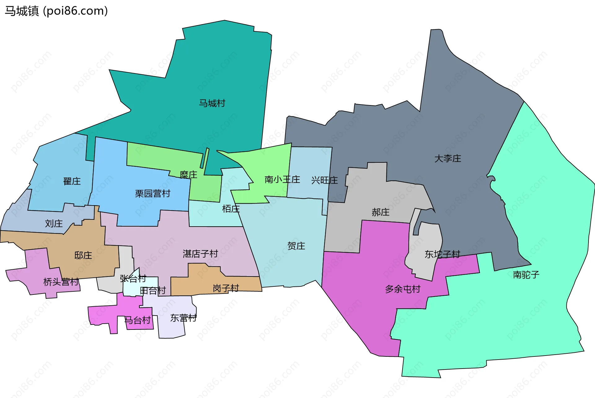 马城镇边界地图(五级行政区划)