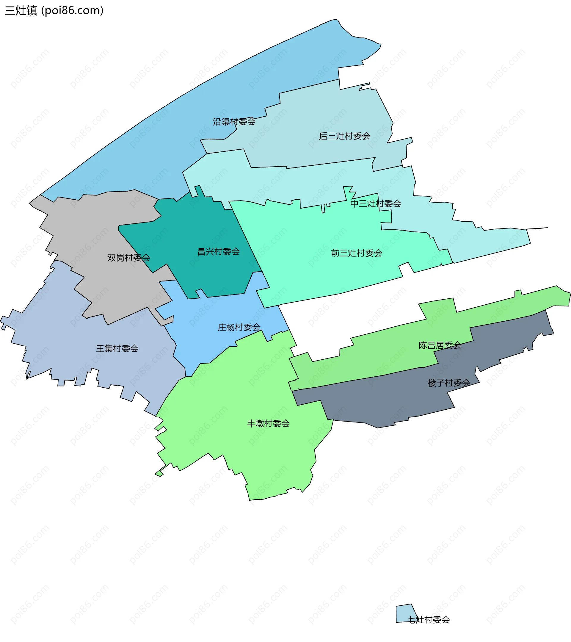 三灶镇边界地图(五级行政区划)