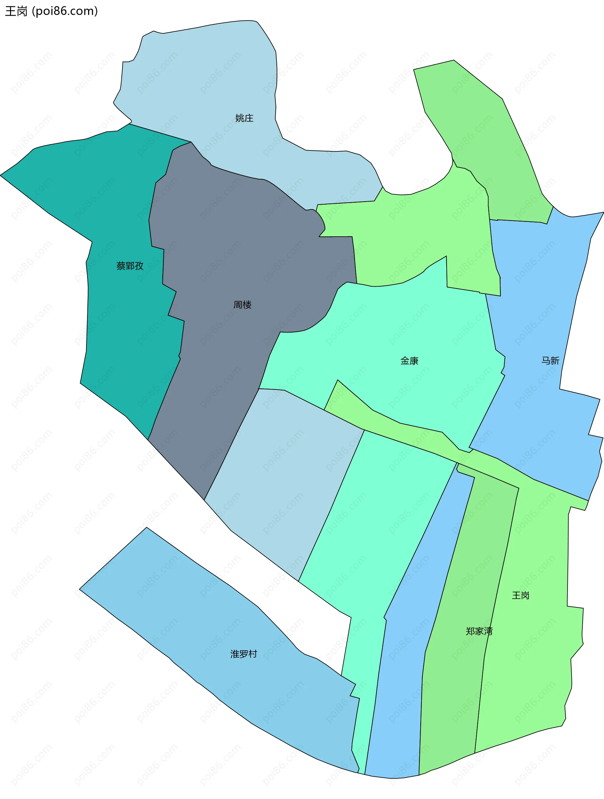 王岗边界地图(五级行政区划)