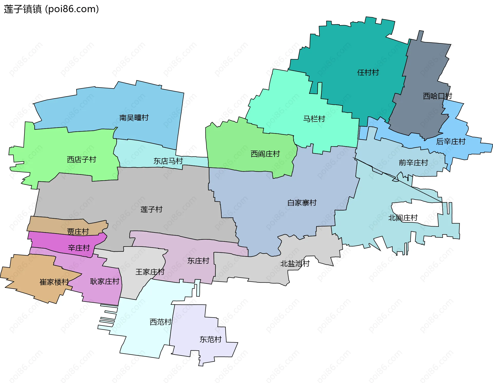 莲子镇镇边界地图(五级行政区划)