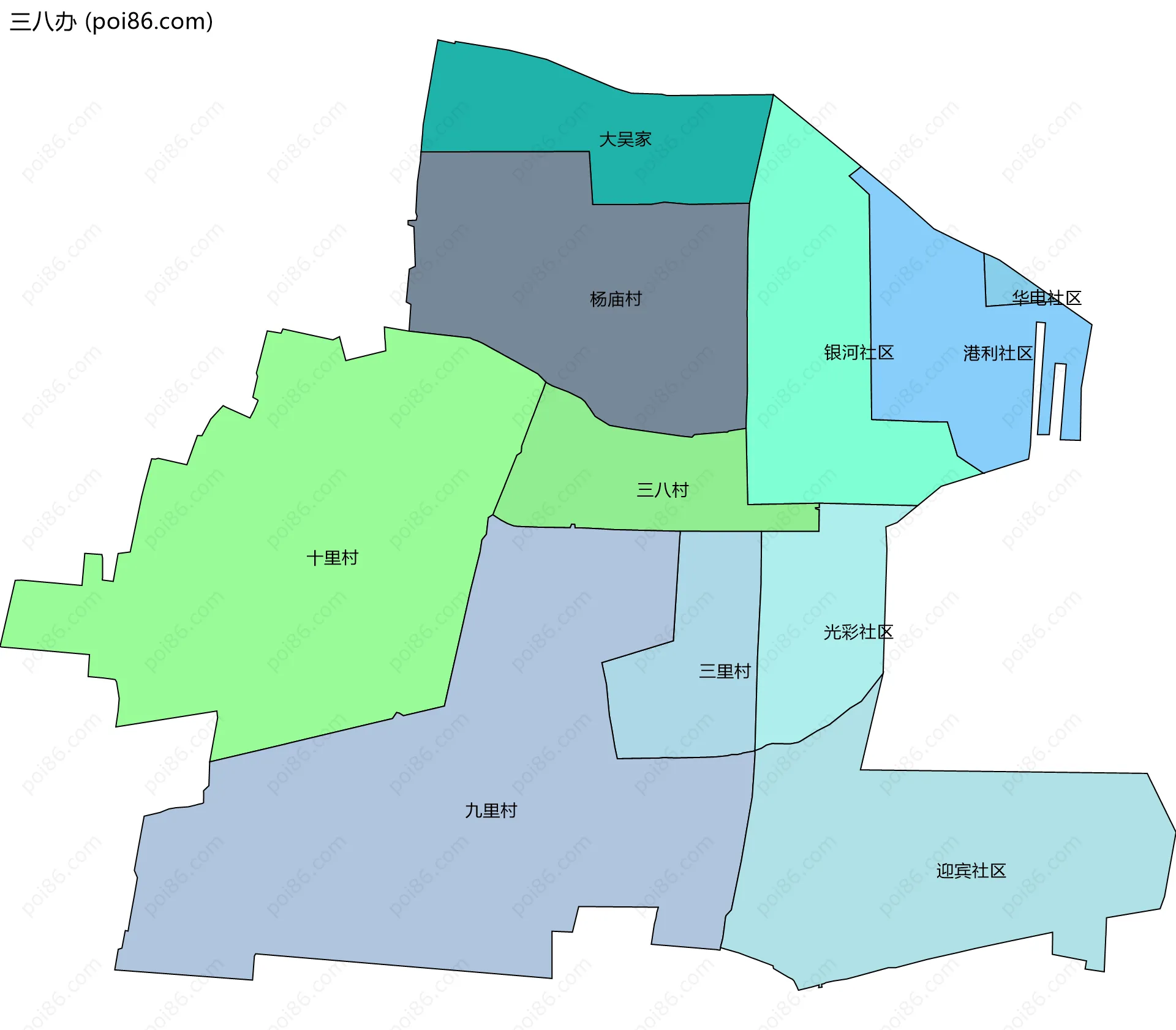 三八办边界地图(五级行政区划)