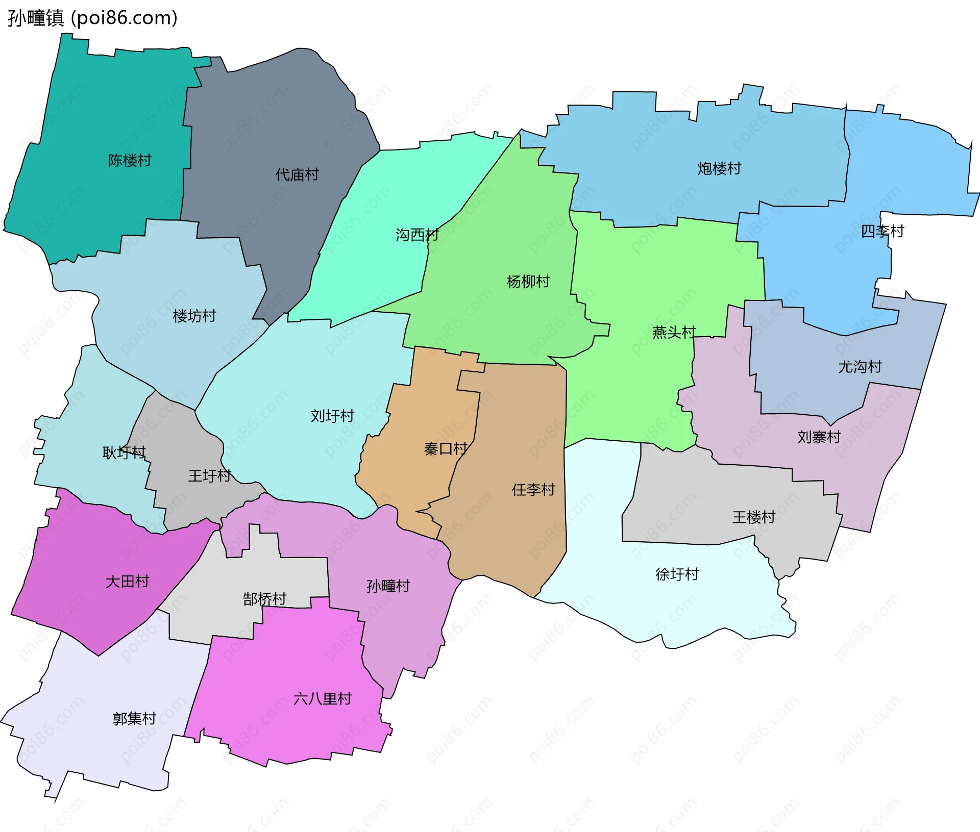 孙疃镇边界地图(五级行政区划)
