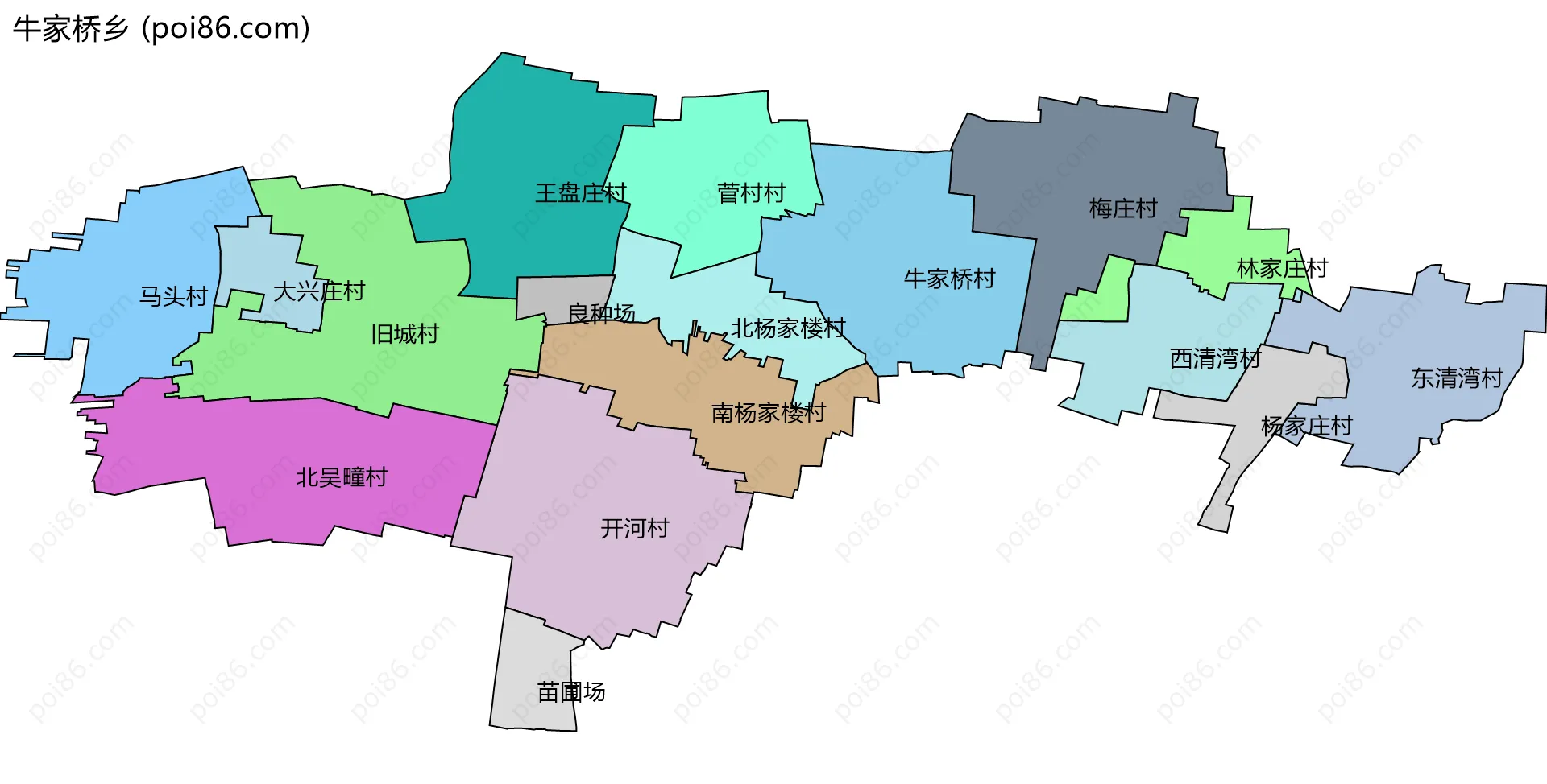 牛家桥乡边界地图(五级行政区划)