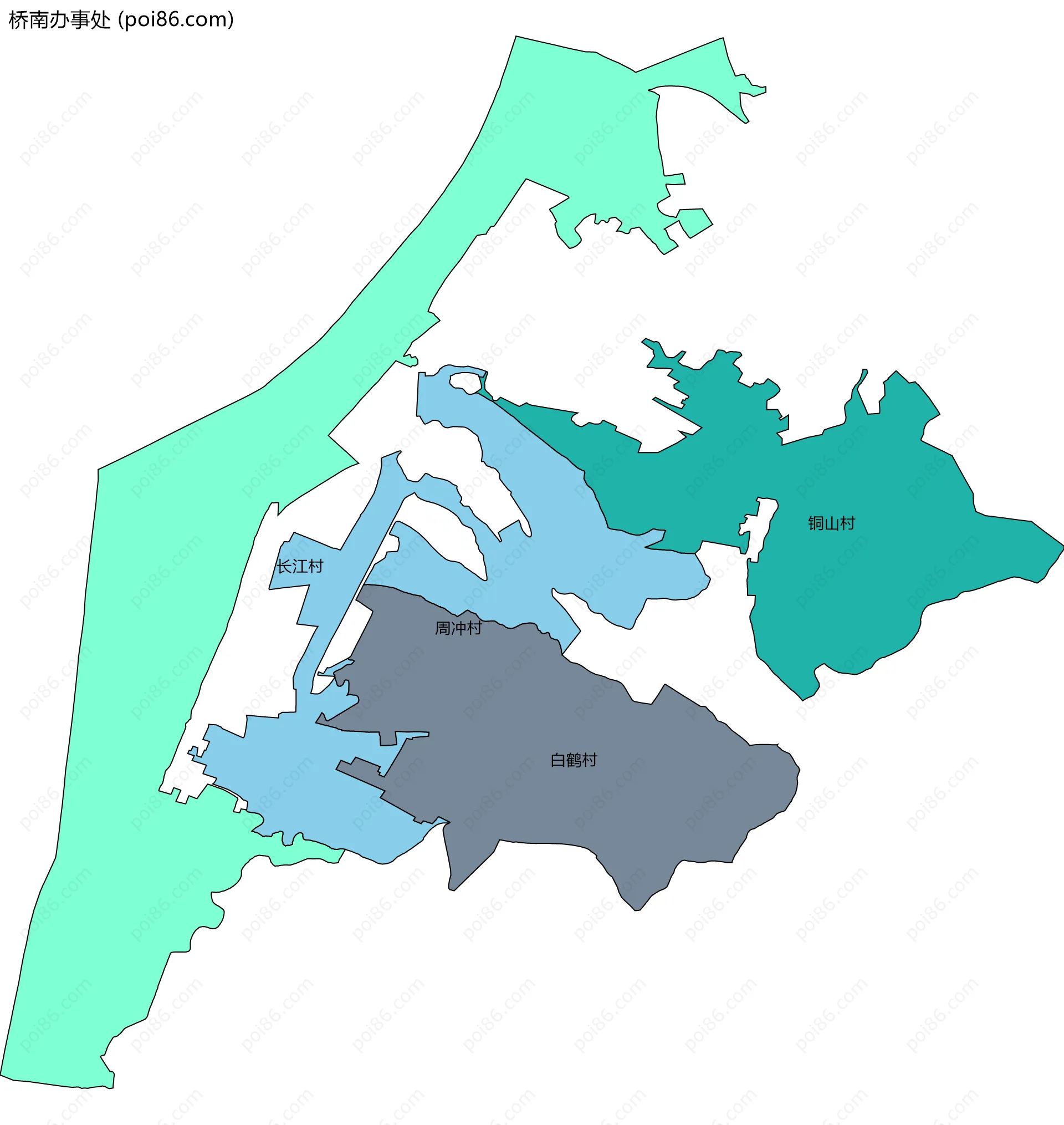 桥南办事处边界地图(五级行政区划)