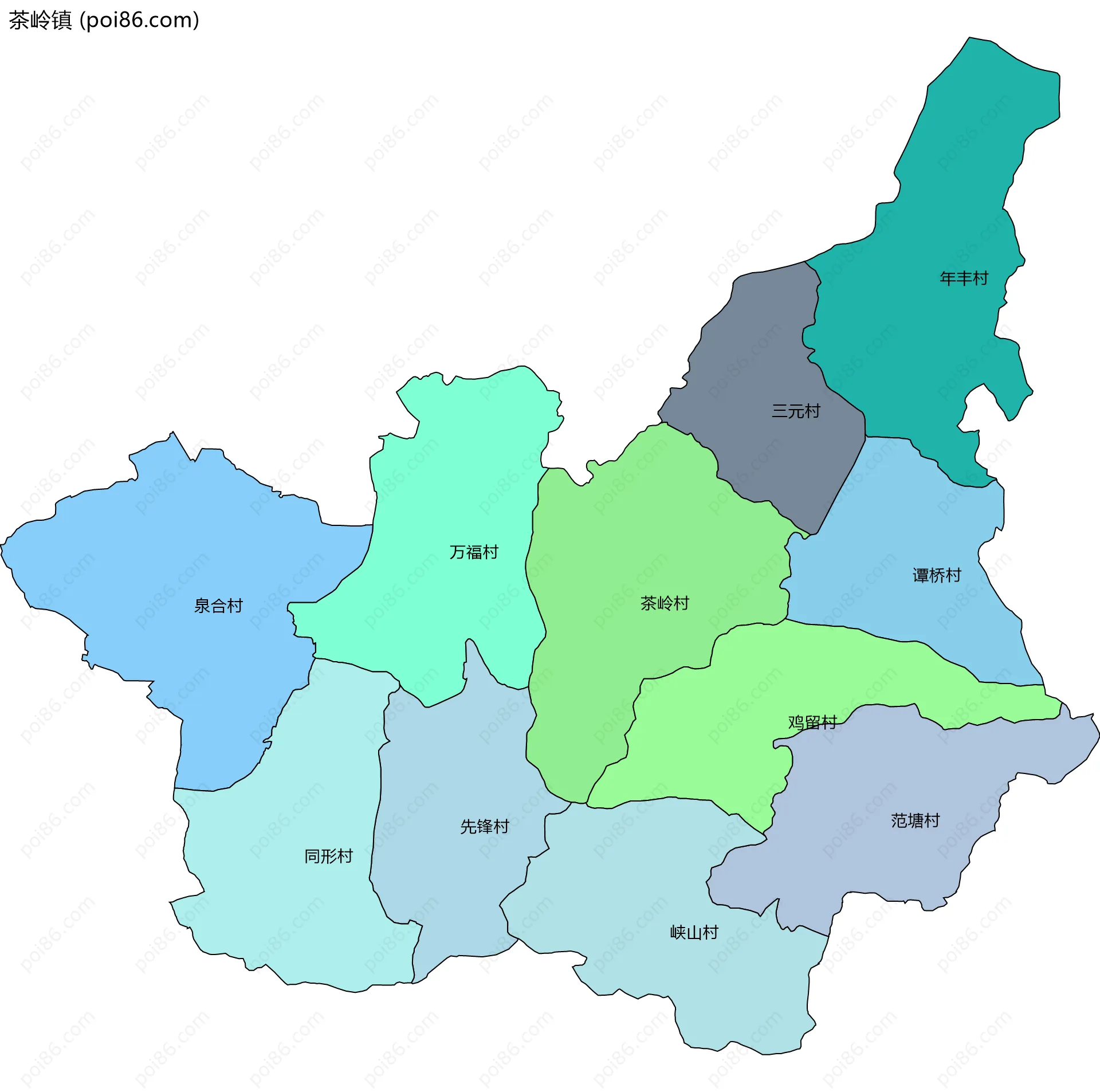 茶岭镇边界地图(五级行政区划)