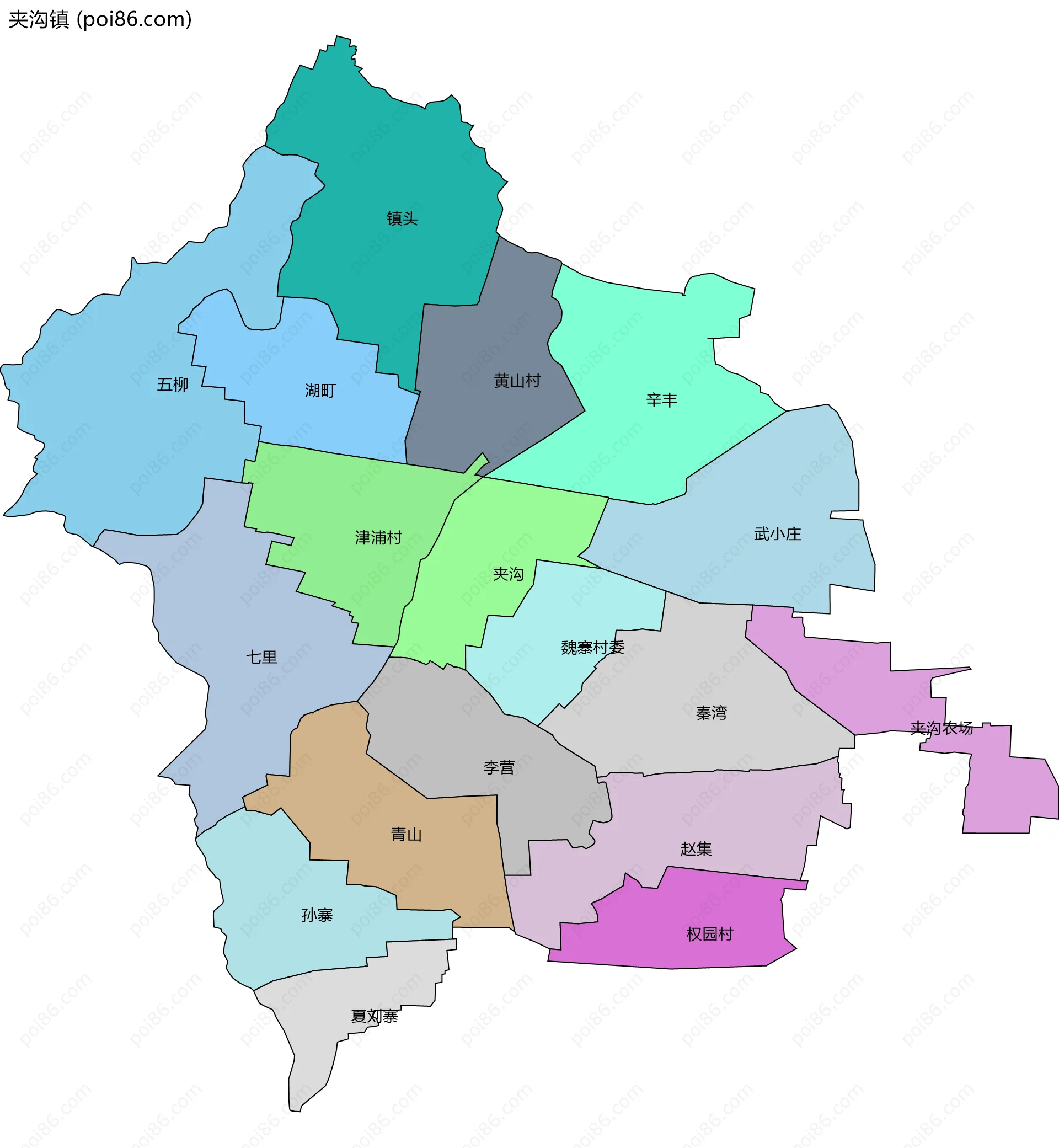 夹沟镇边界地图(五级行政区划)