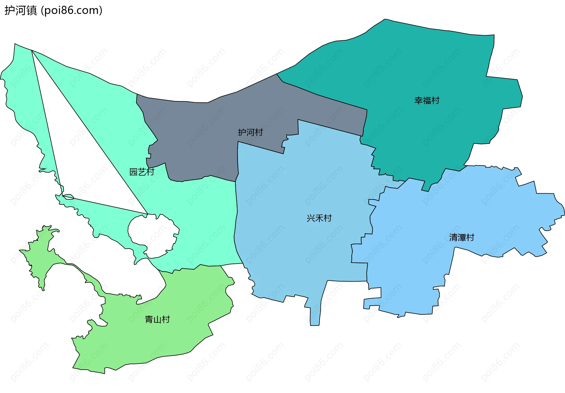 护河镇边界地图(五级行政区划)