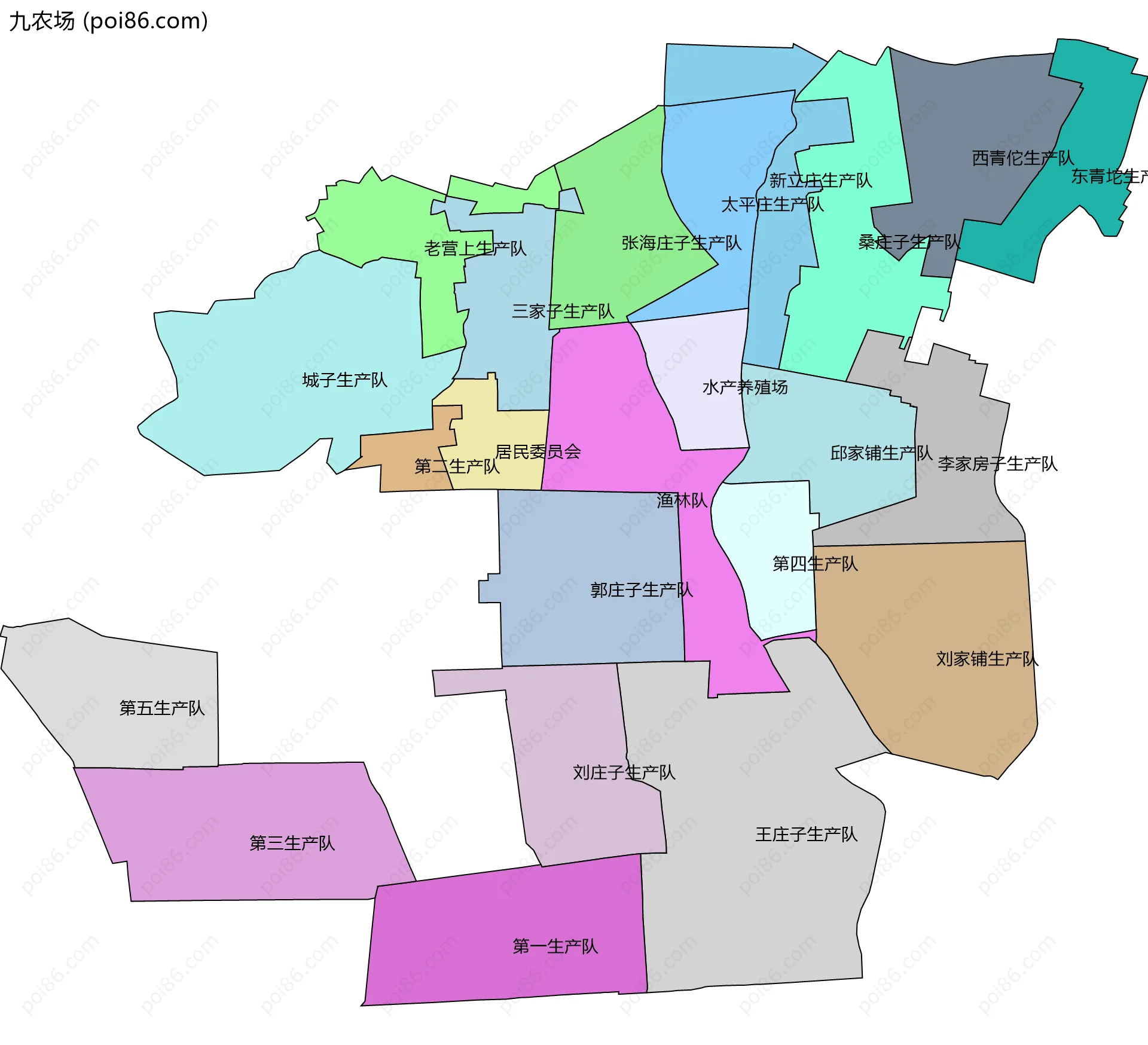 九农场边界地图(五级行政区划)