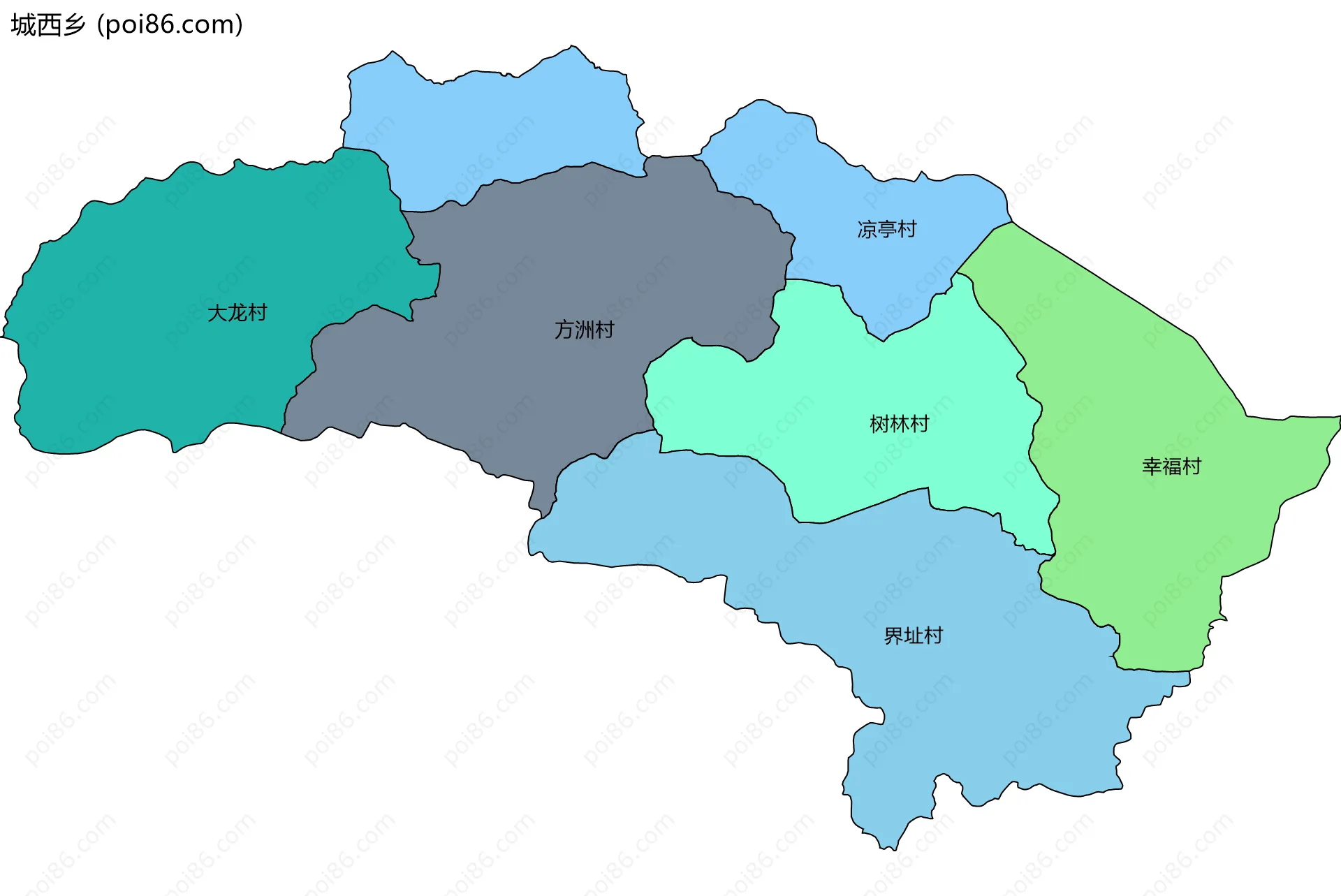 城西乡边界地图(五级行政区划)