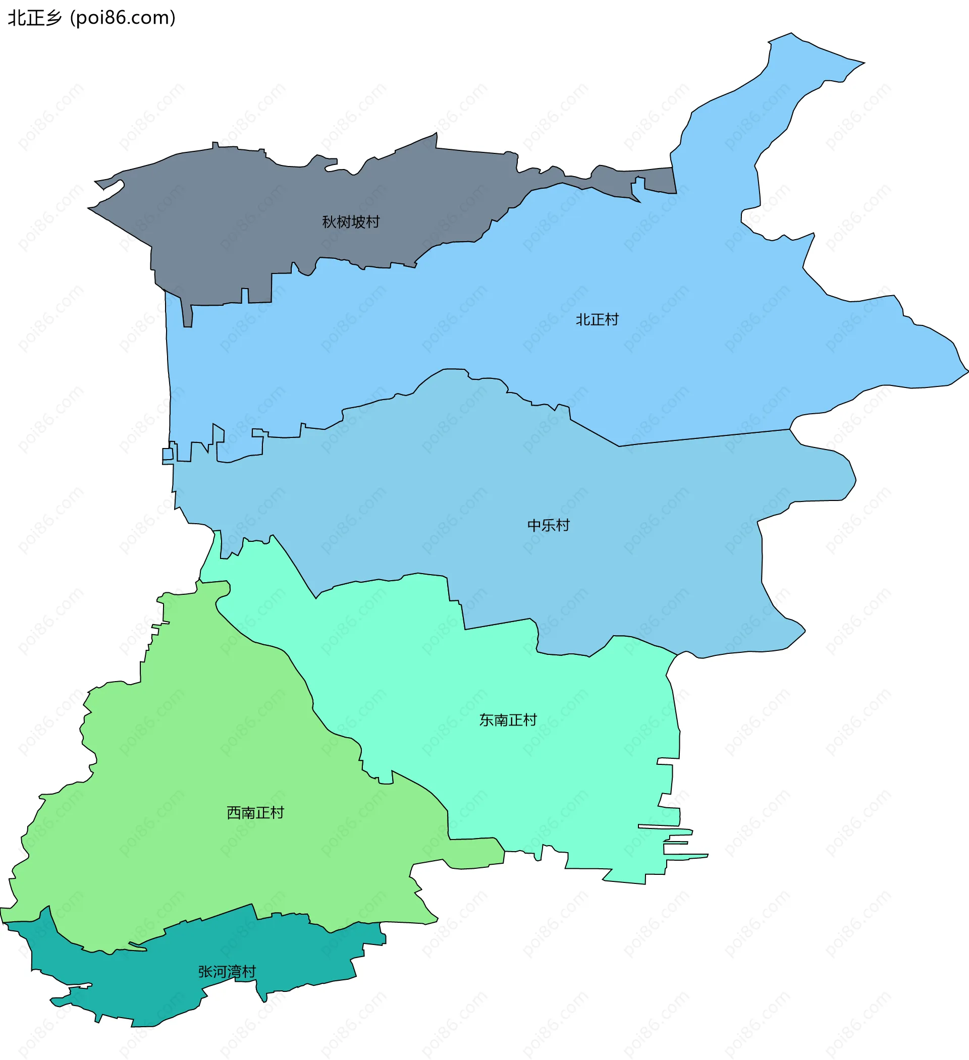 北正乡边界地图(五级行政区划)