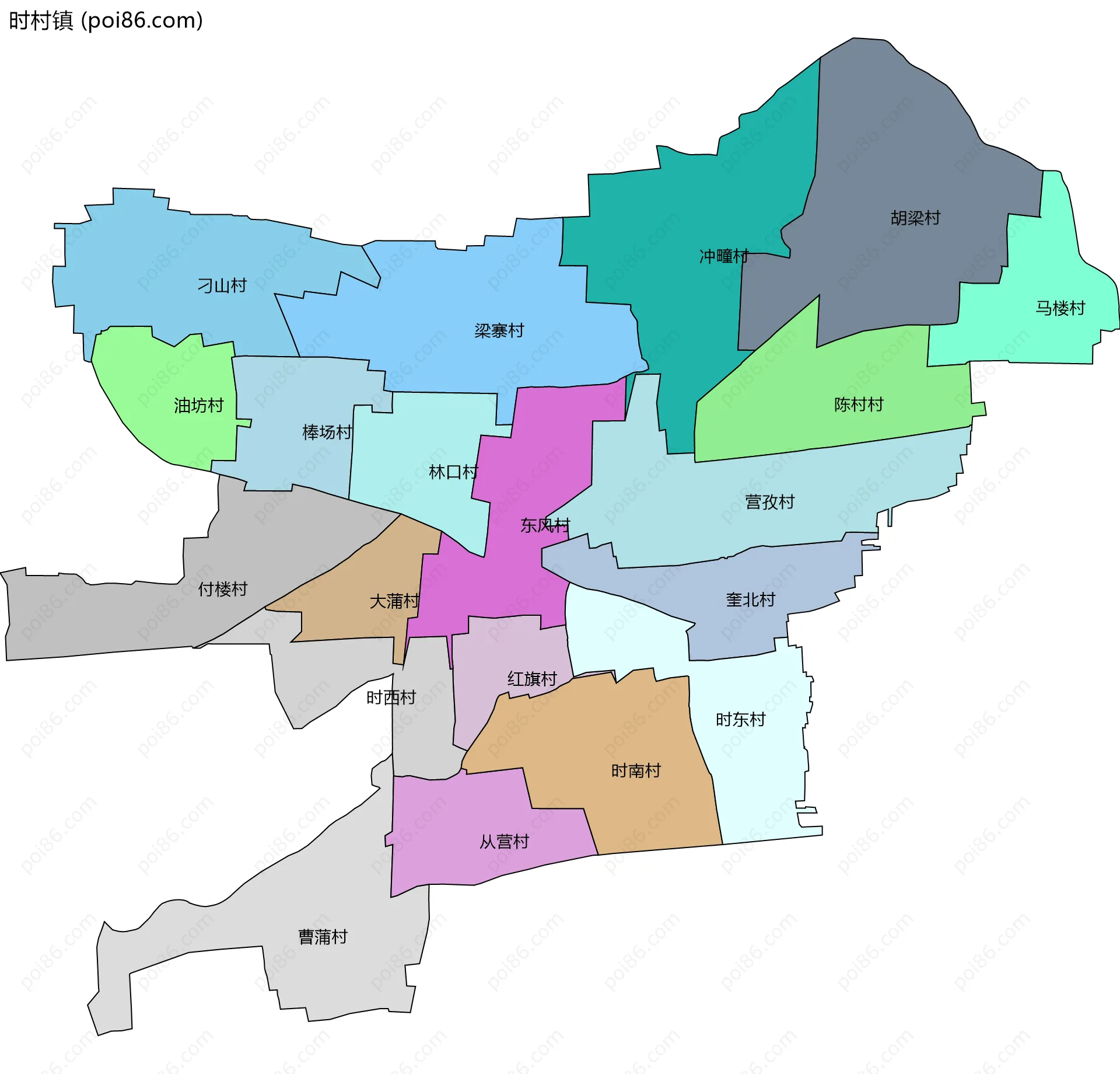 时村镇边界地图(五级行政区划)