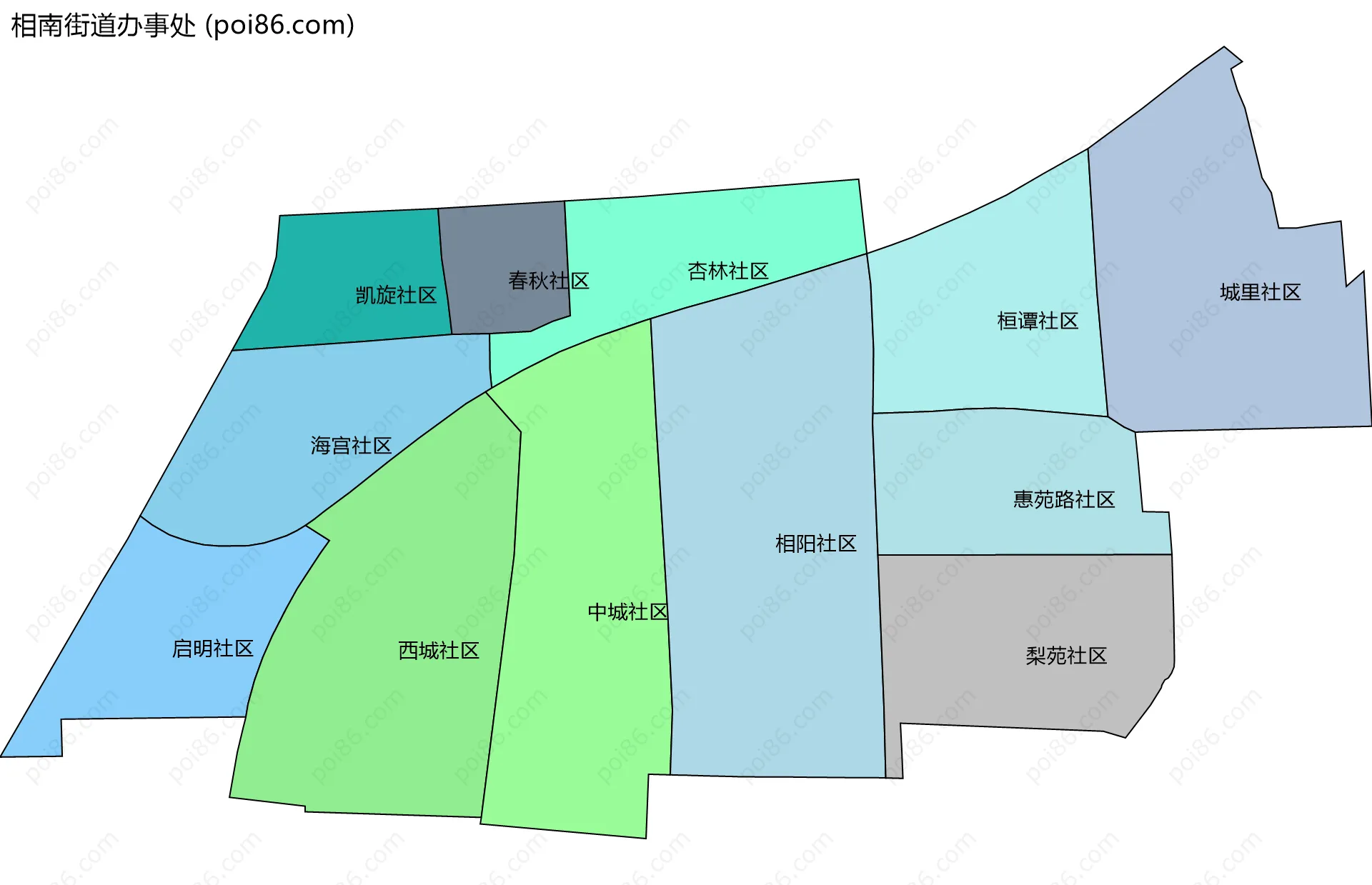 相南街道办事处边界地图(五级行政区划)